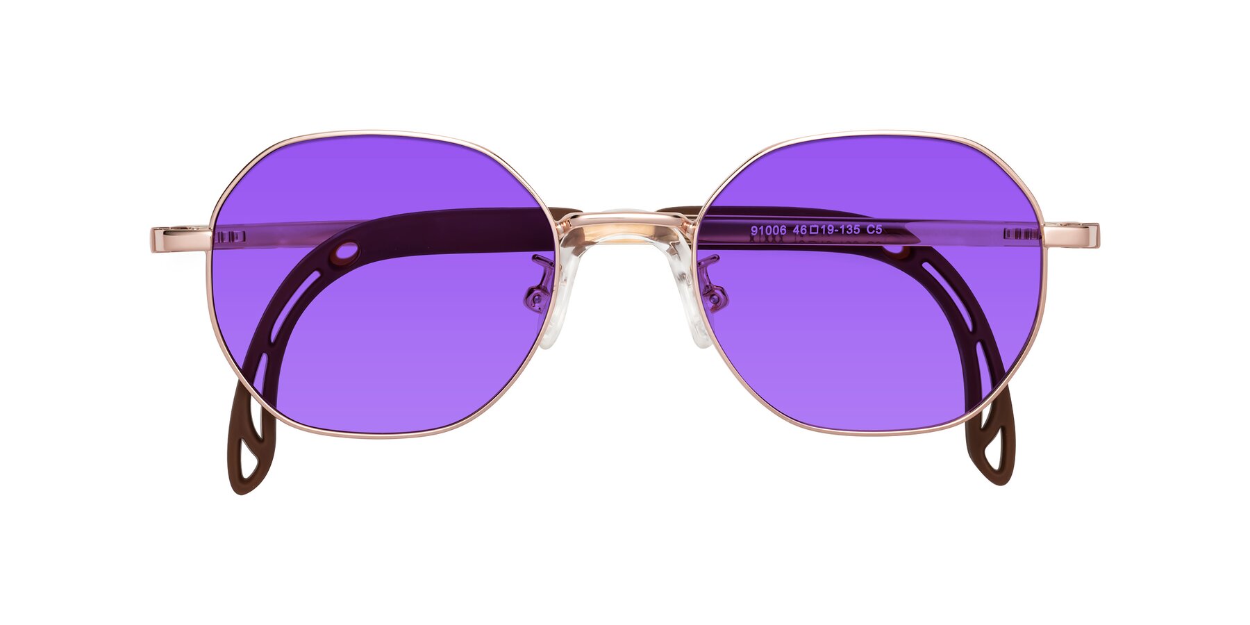 Folded Front of Esther in Professor Gold with Purple Tinted Lenses