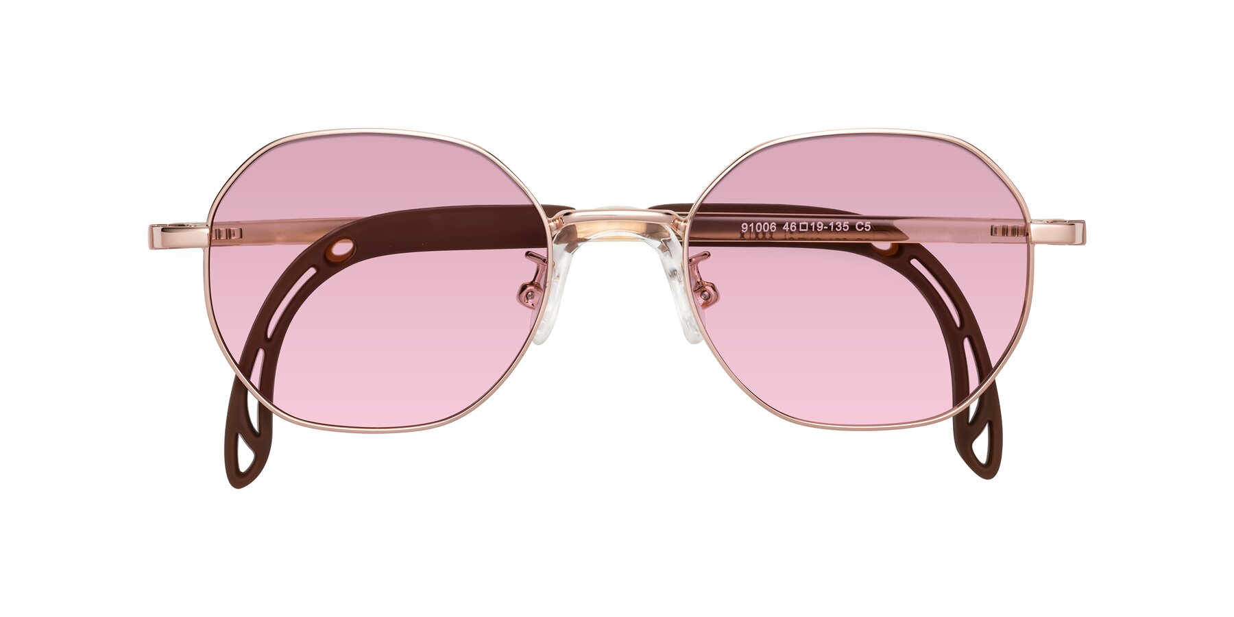 Folded Front of Esther in Professor Gold with Light Wine Tinted Lenses