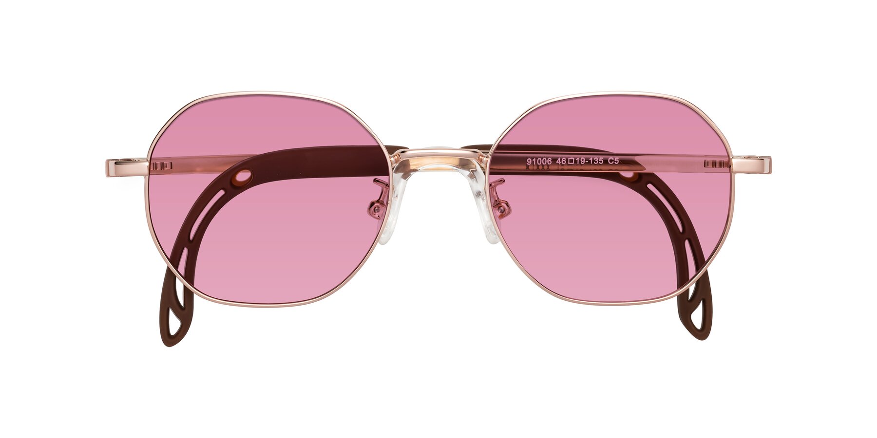 Folded Front of Esther in Professor Gold with Medium Wine Tinted Lenses