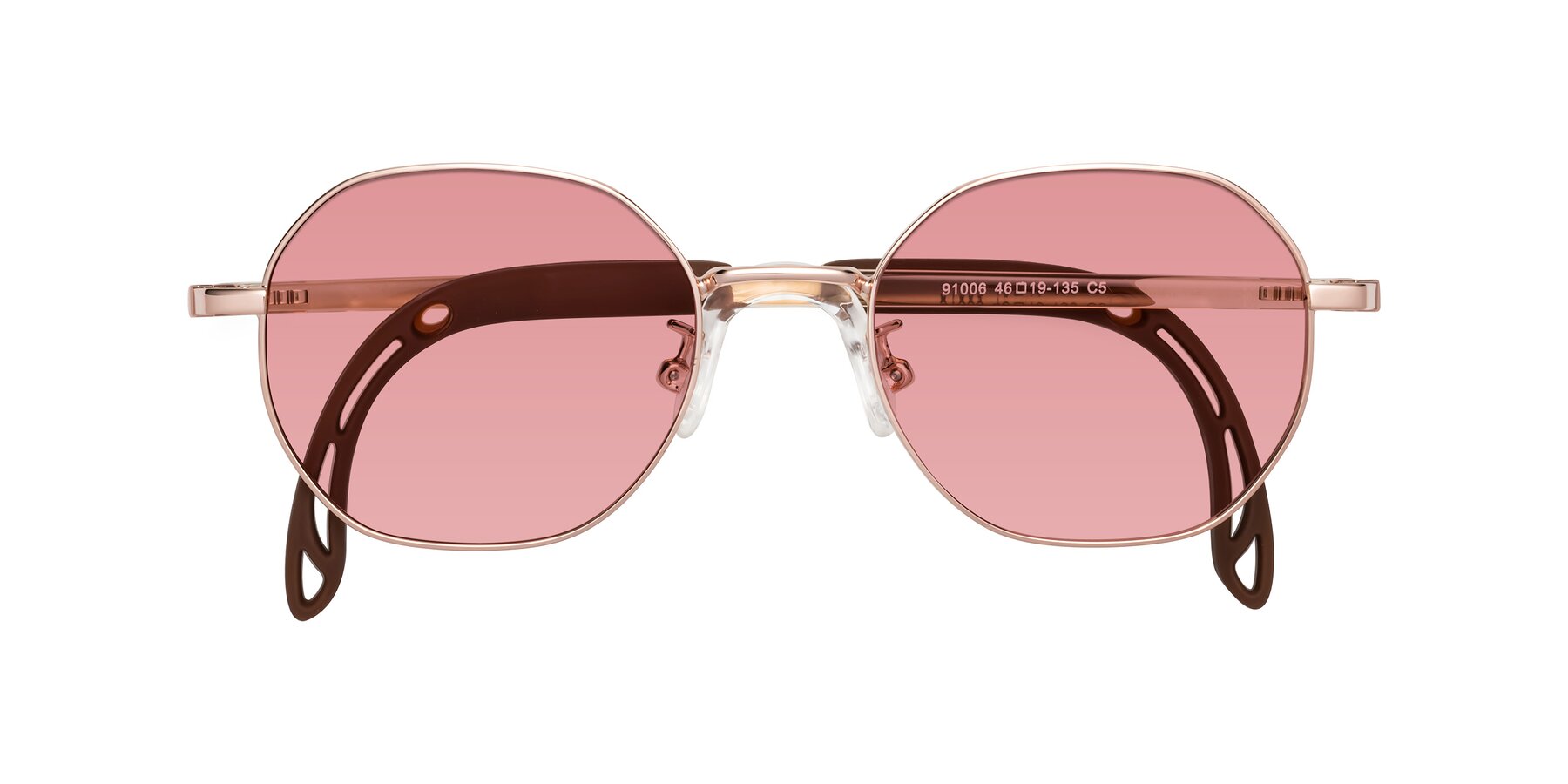 Folded Front of Esther in Professor Gold with Medium Garnet Tinted Lenses