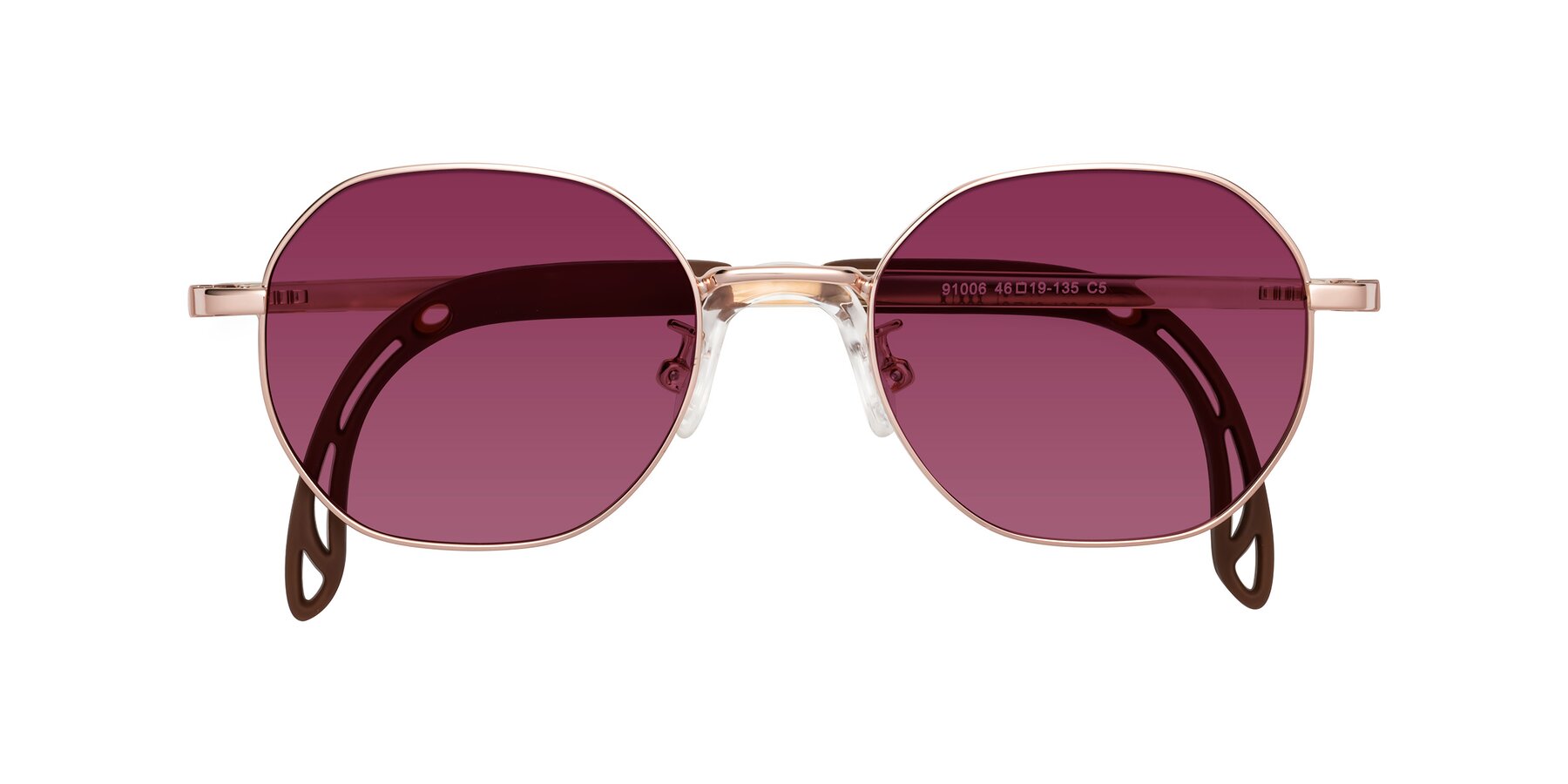 Folded Front of Esther in Professor Gold with Wine Tinted Lenses