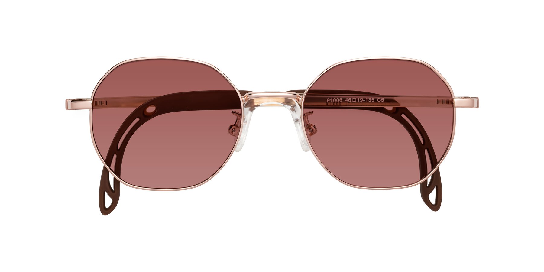 Folded Front of Esther in Professor Gold with Garnet Tinted Lenses