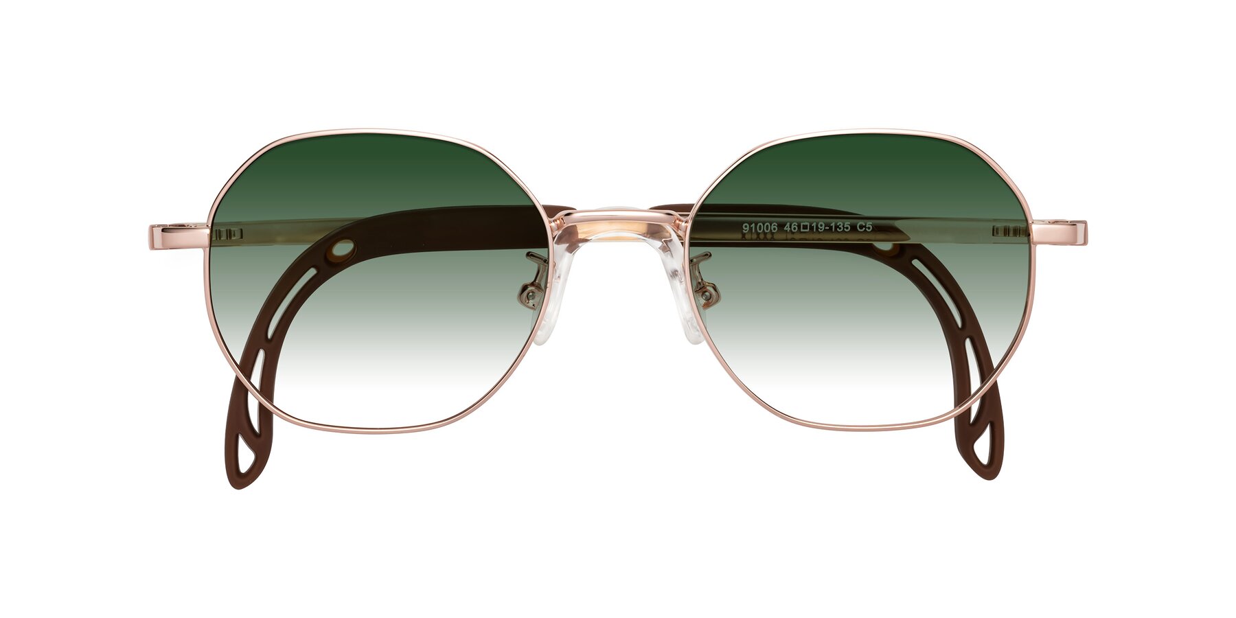 Folded Front of Esther in Professor Gold with Green Gradient Lenses