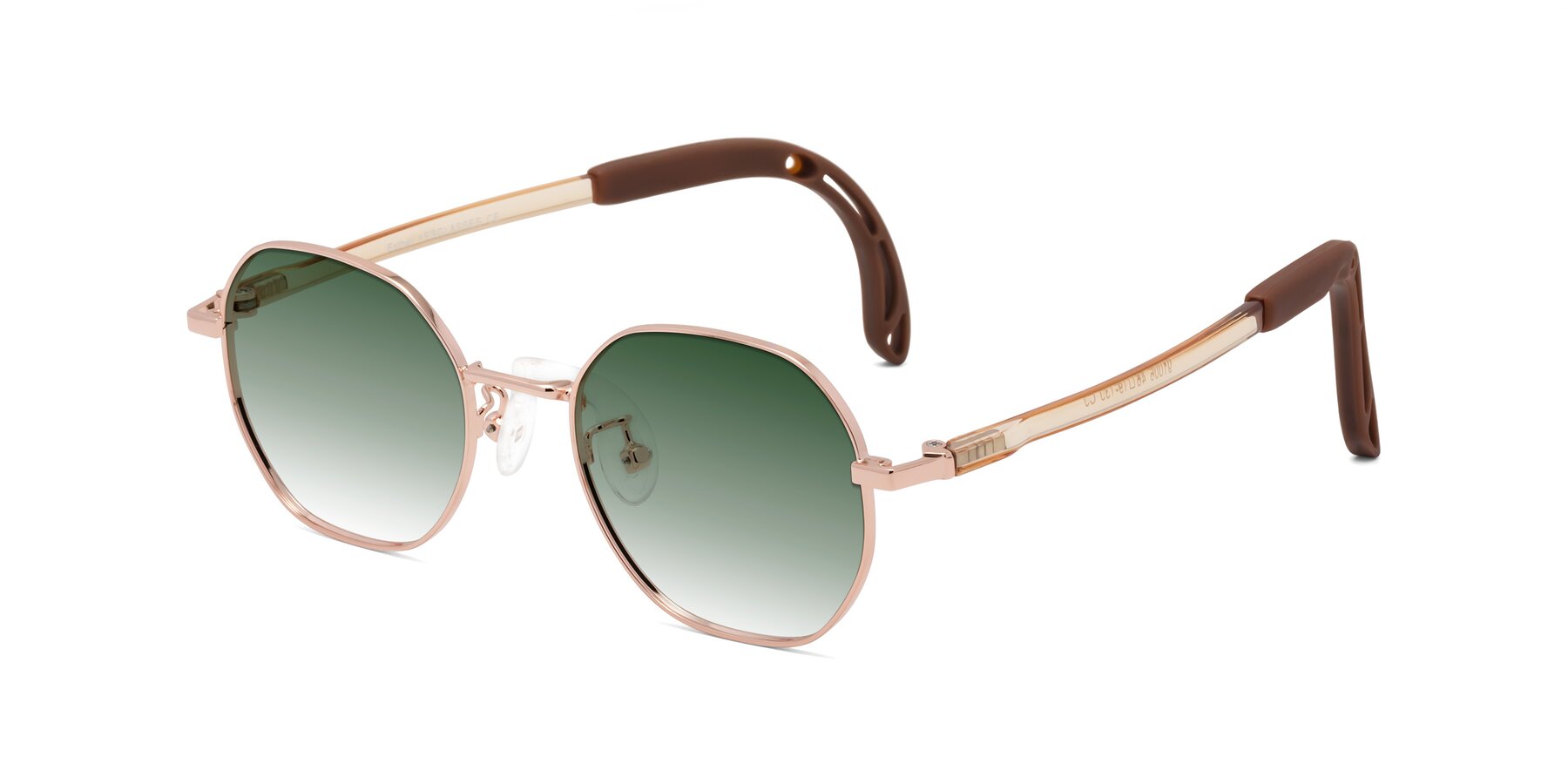 Angle of Esther in Professor Gold with Green Gradient Lenses