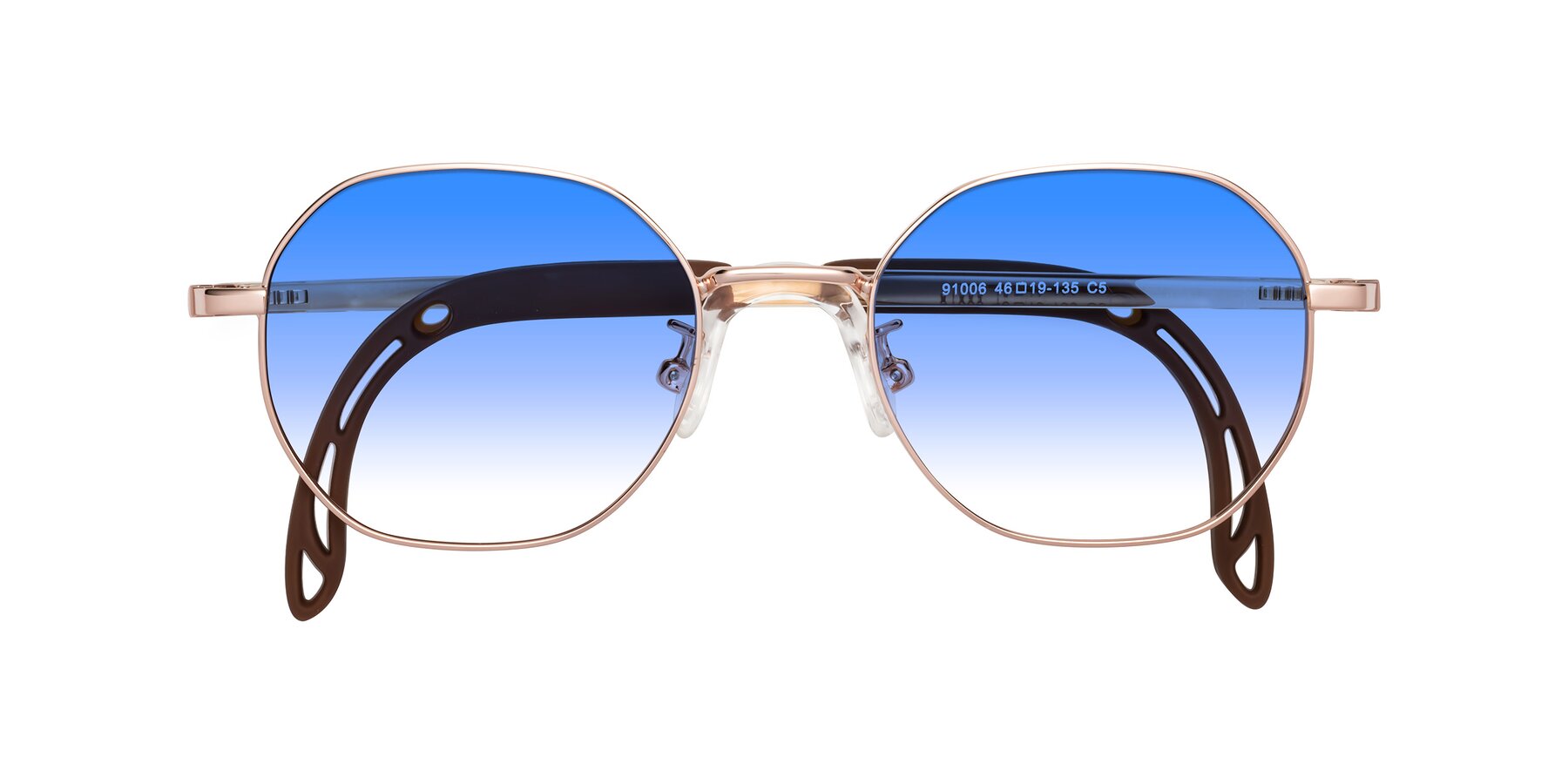 Folded Front of Esther in Professor Gold with Blue Gradient Lenses