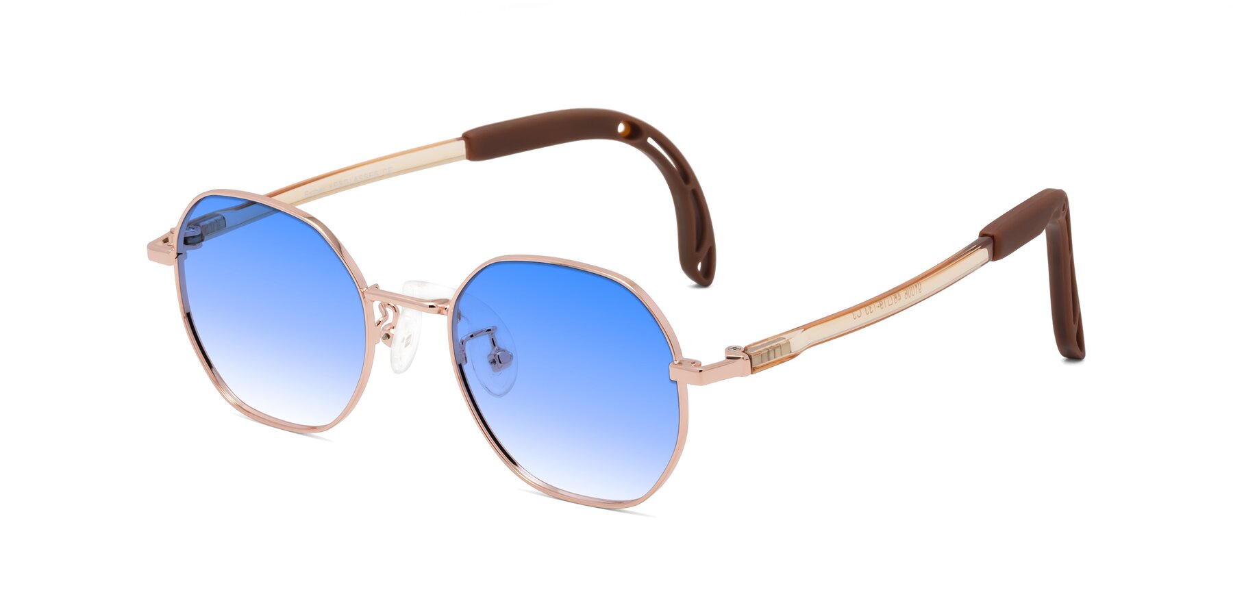 Angle of Esther in Professor Gold with Blue Gradient Lenses