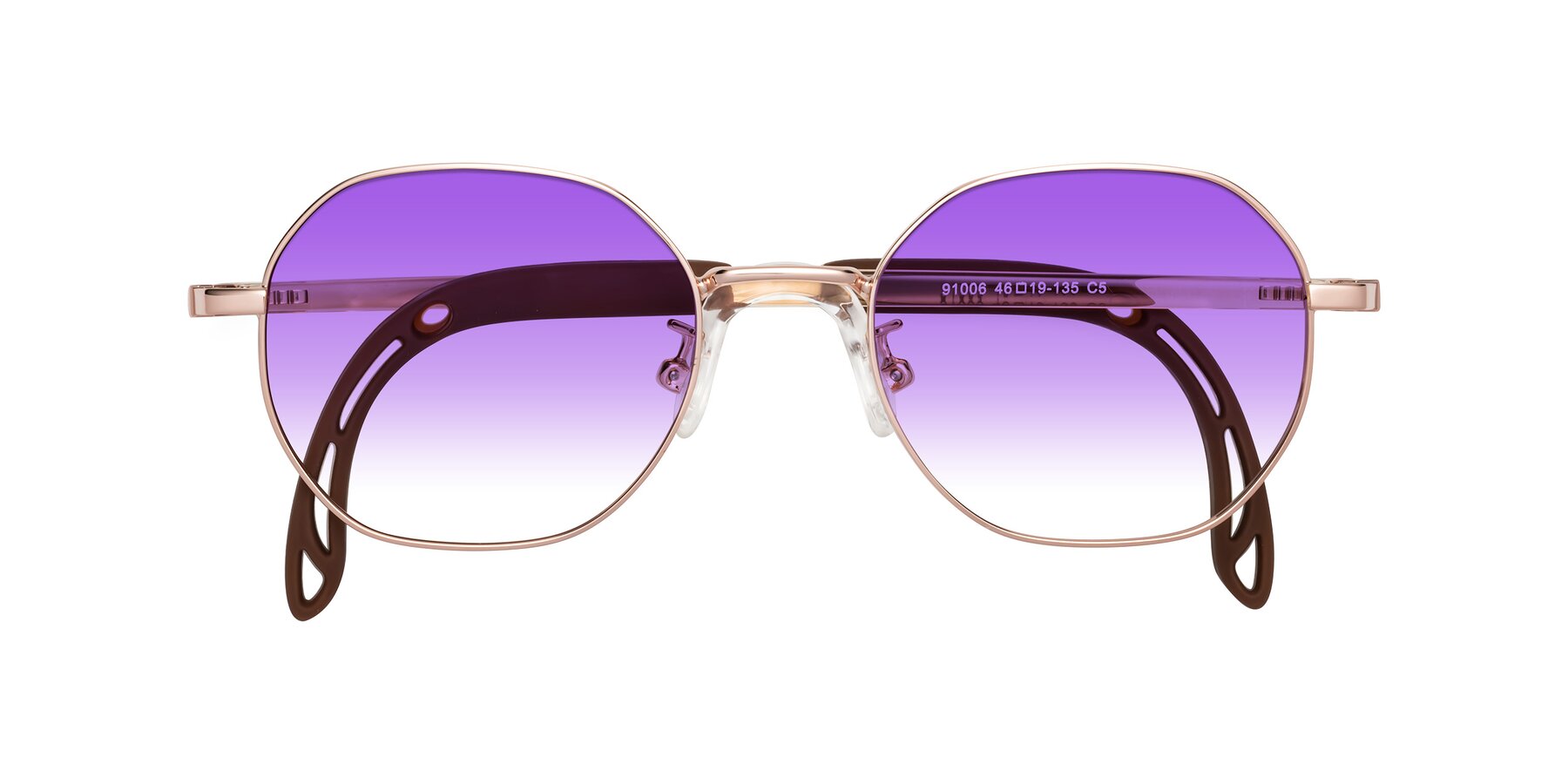 Folded Front of Esther in Professor Gold with Purple Gradient Lenses