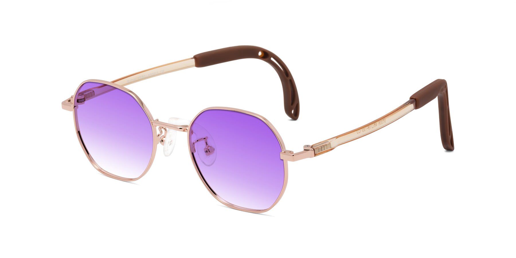 Angle of Esther in Professor Gold with Purple Gradient Lenses