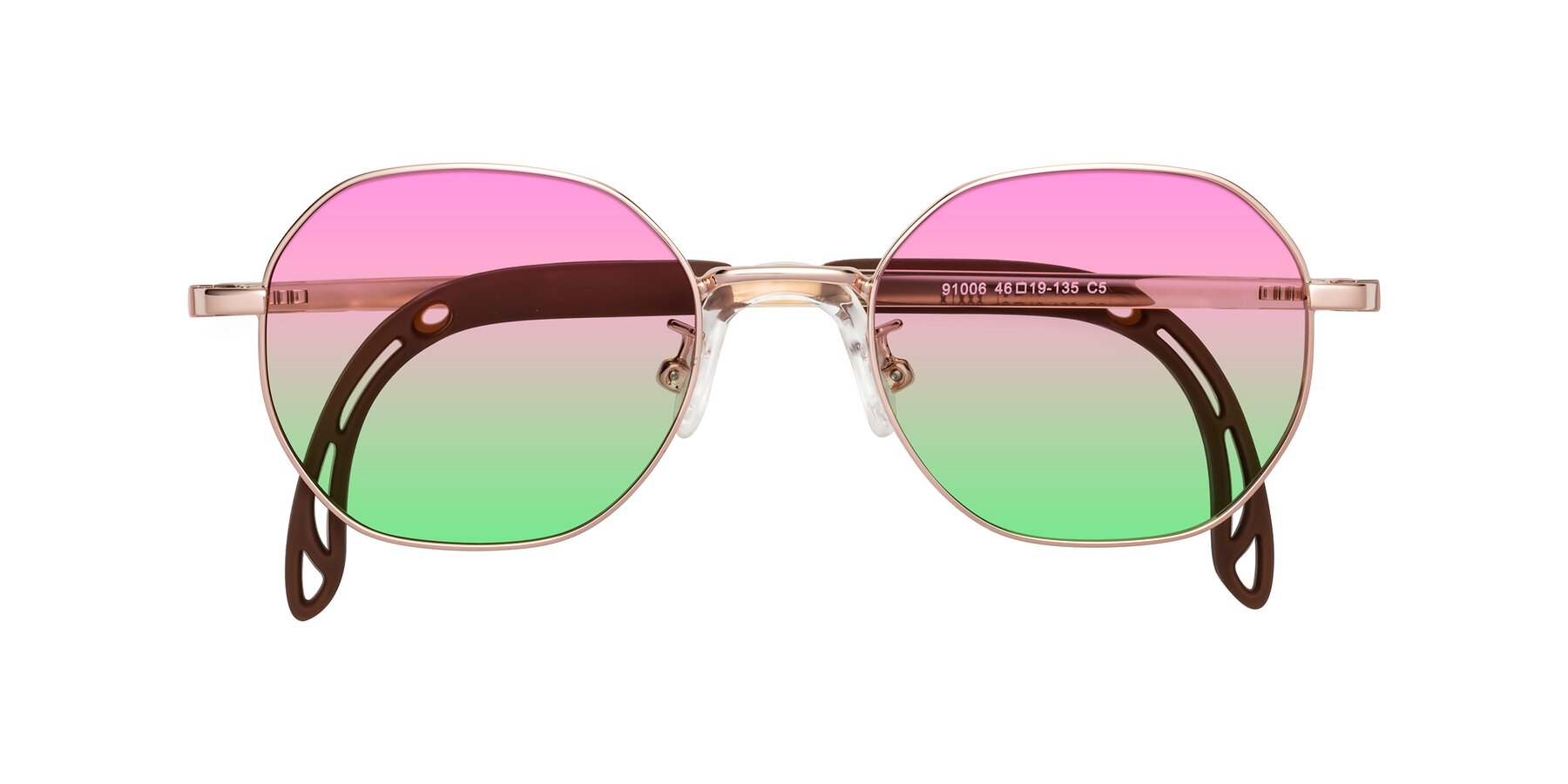 Folded Front of Esther in Professor Gold with Pink / Green Gradient Lenses