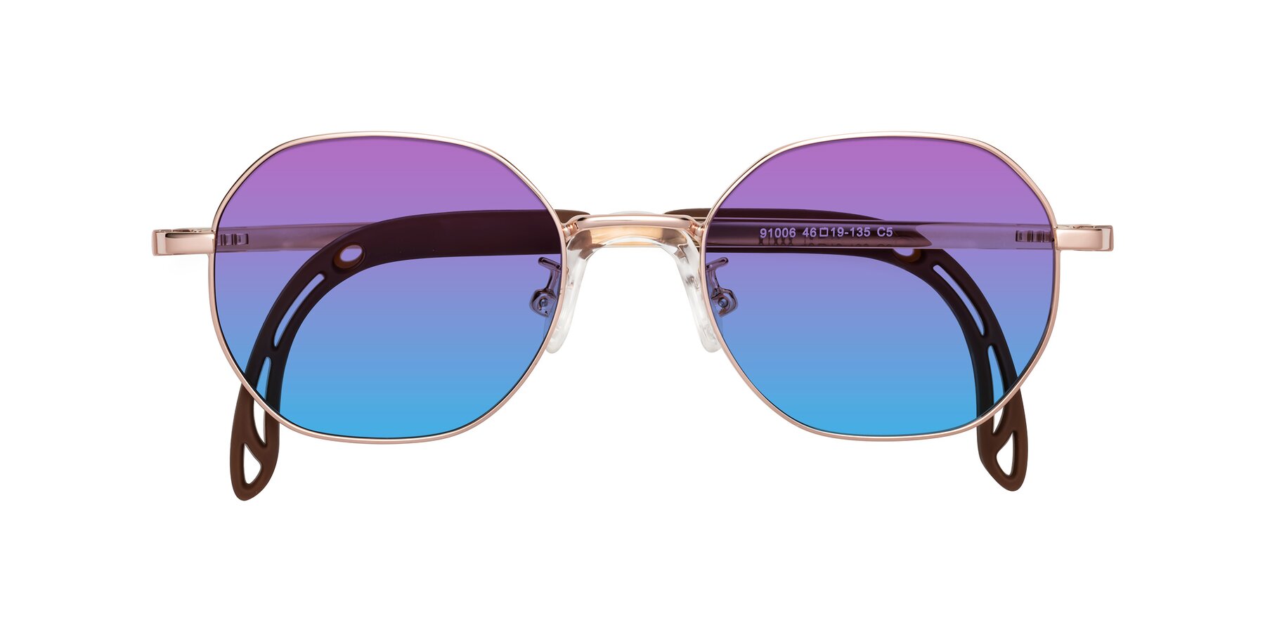 Folded Front of Esther in Professor Gold with Purple / Blue Gradient Lenses