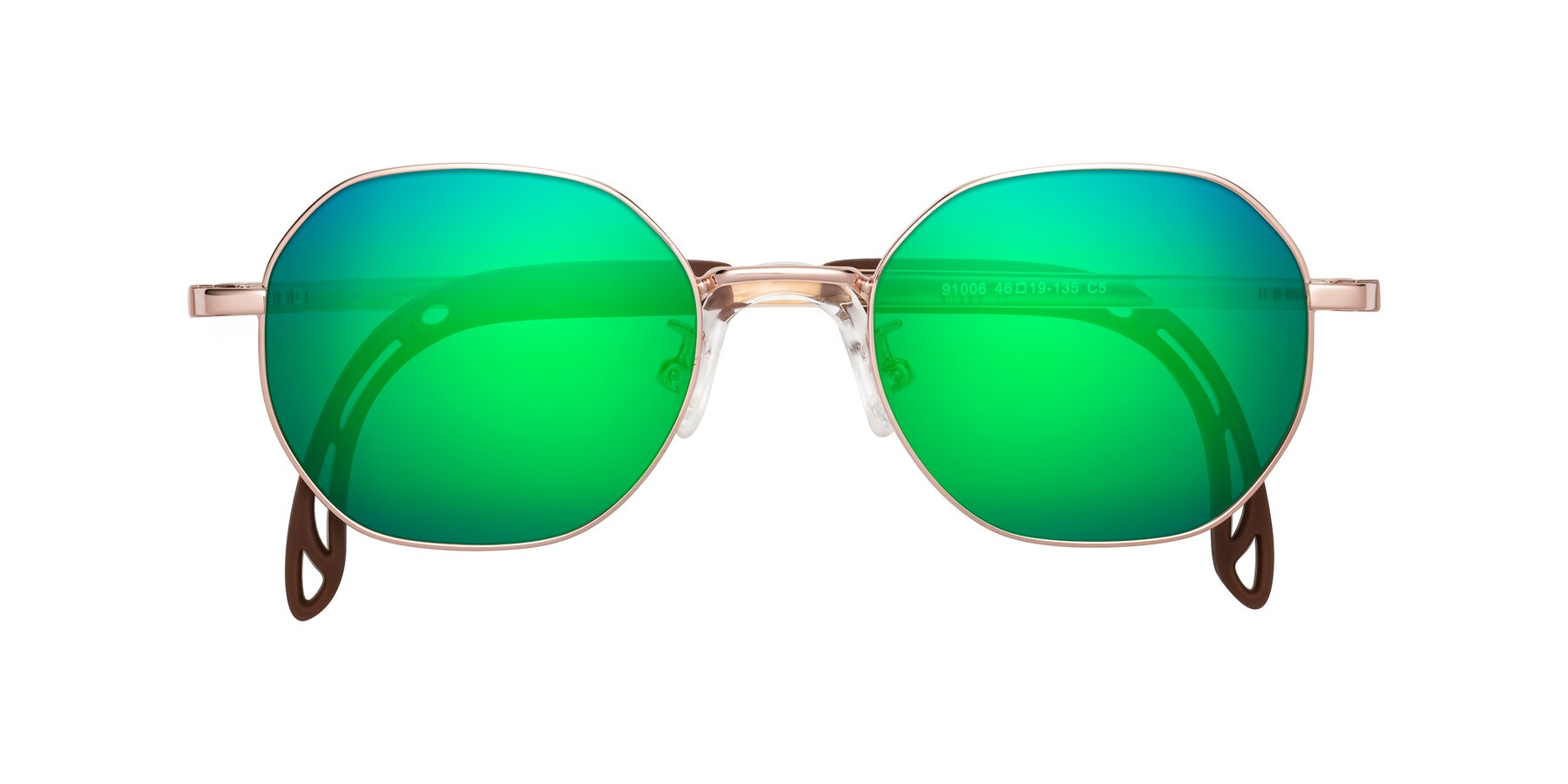 Folded Front of Esther in Professor Gold with Green Mirrored Lenses