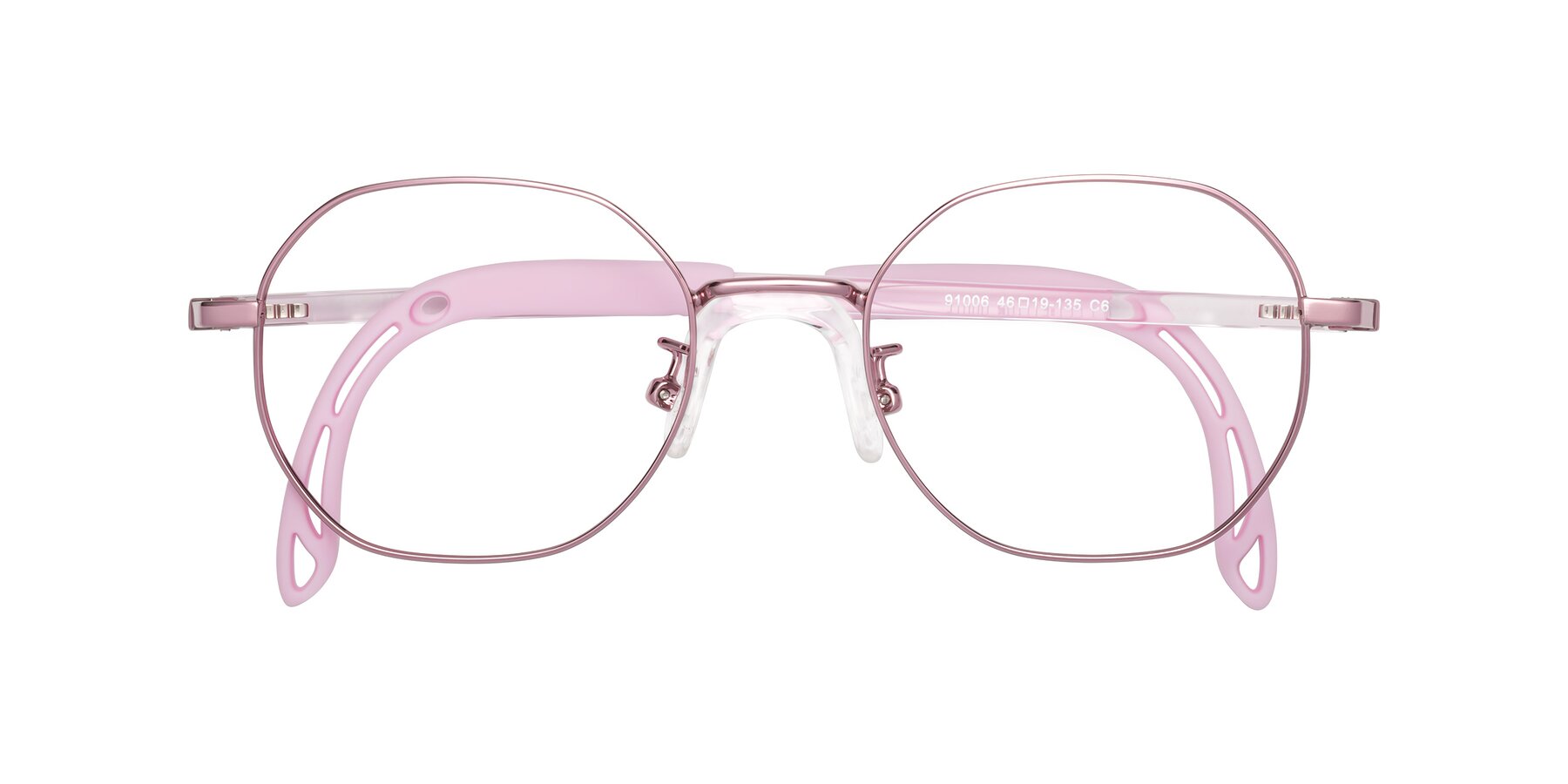 Folded Front of Esther in Artist Pink with Clear Eyeglass Lenses