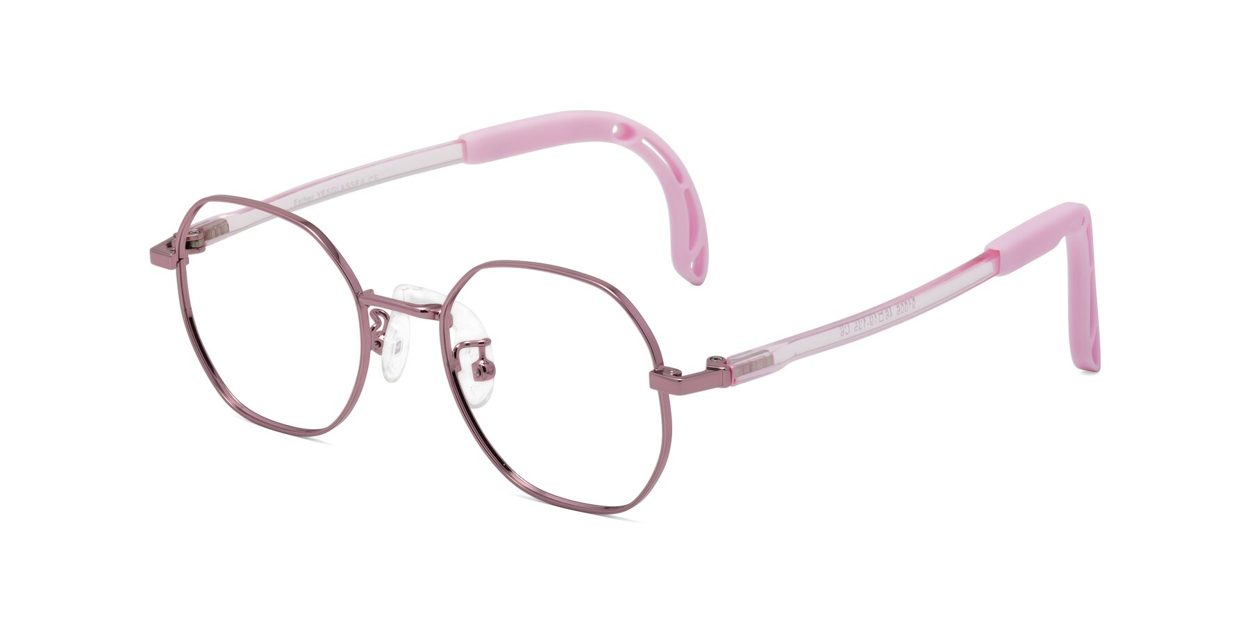 Angle of Esther in Artist Pink with Clear Eyeglass Lenses