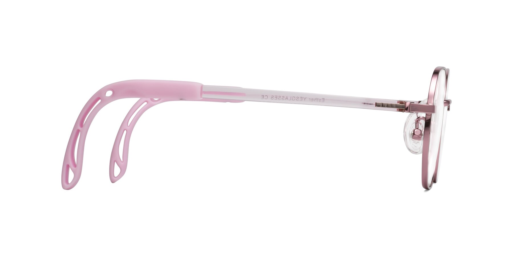 Side of Esther in Artist Pink with Clear Eyeglass Lenses