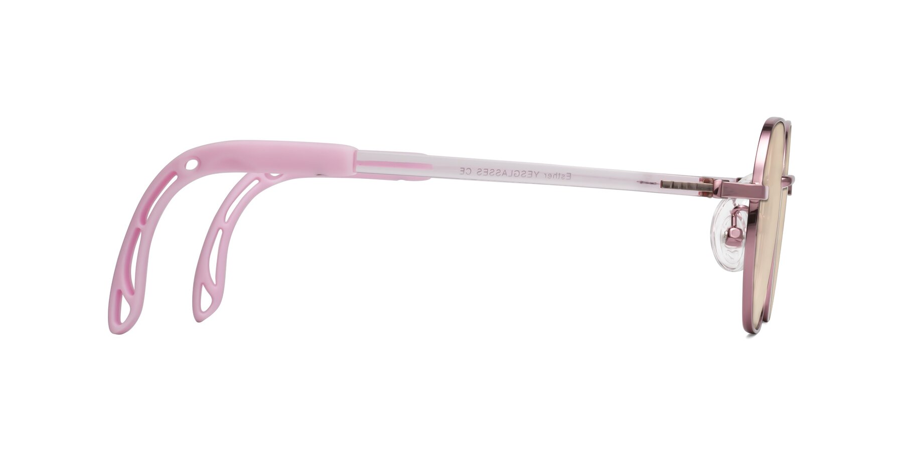 Side of Esther in Artist Pink with Light Brown Tinted Lenses