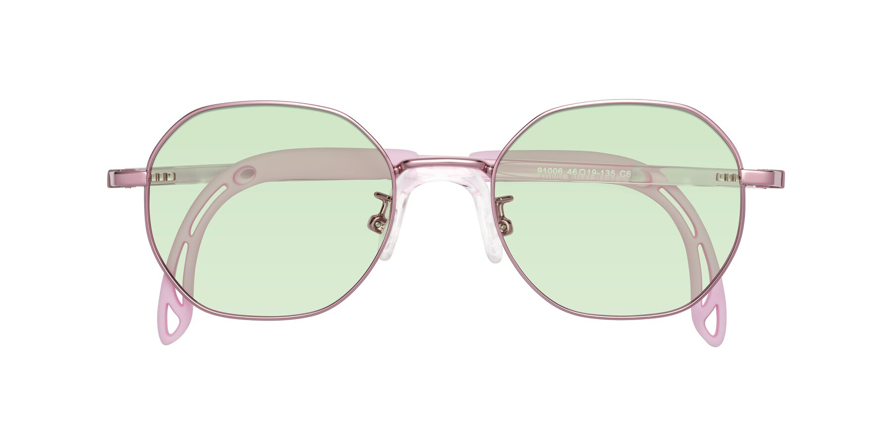 Folded Front of Esther in Artist Pink with Light Green Tinted Lenses