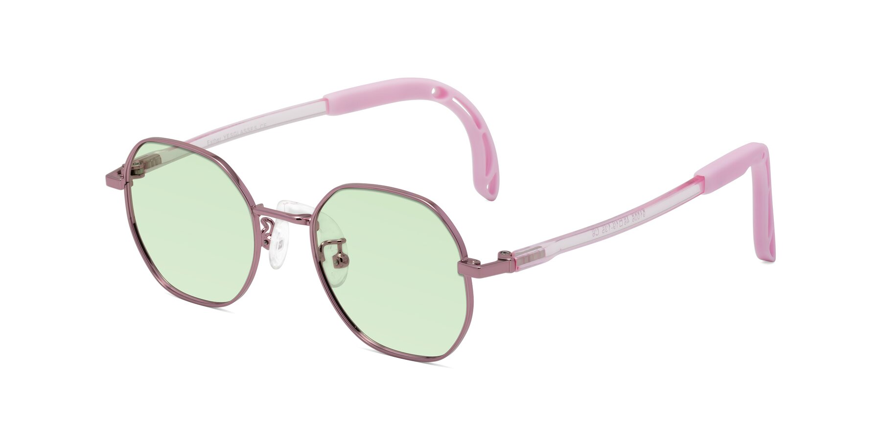 Angle of Esther in Artist Pink with Light Green Tinted Lenses