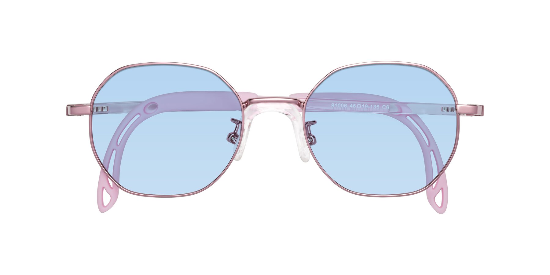 Folded Front of Esther in Artist Pink with Light Blue Tinted Lenses