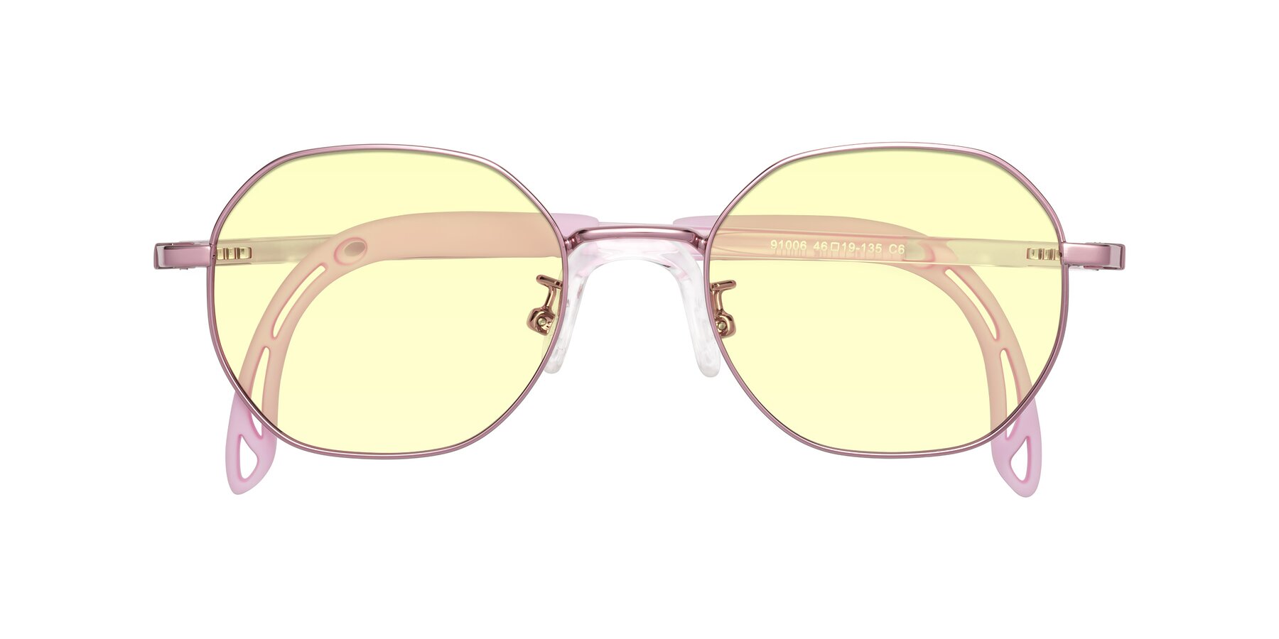 Folded Front of Esther in Artist Pink with Light Yellow Tinted Lenses