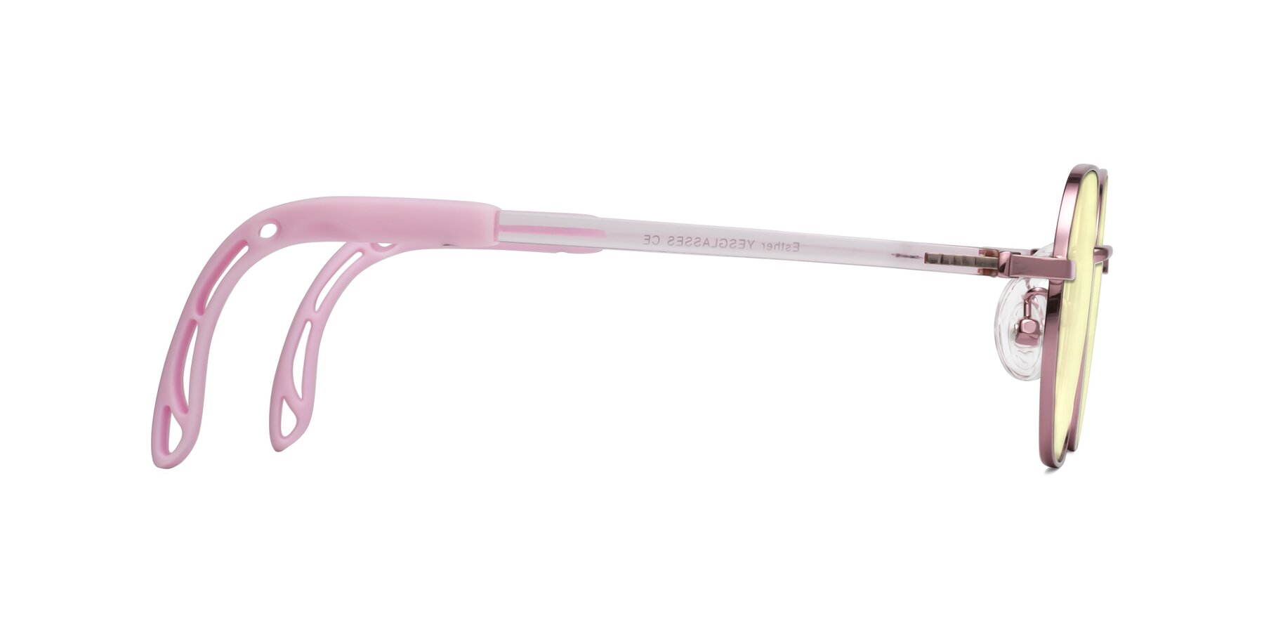 Side of Esther in Artist Pink with Light Yellow Tinted Lenses