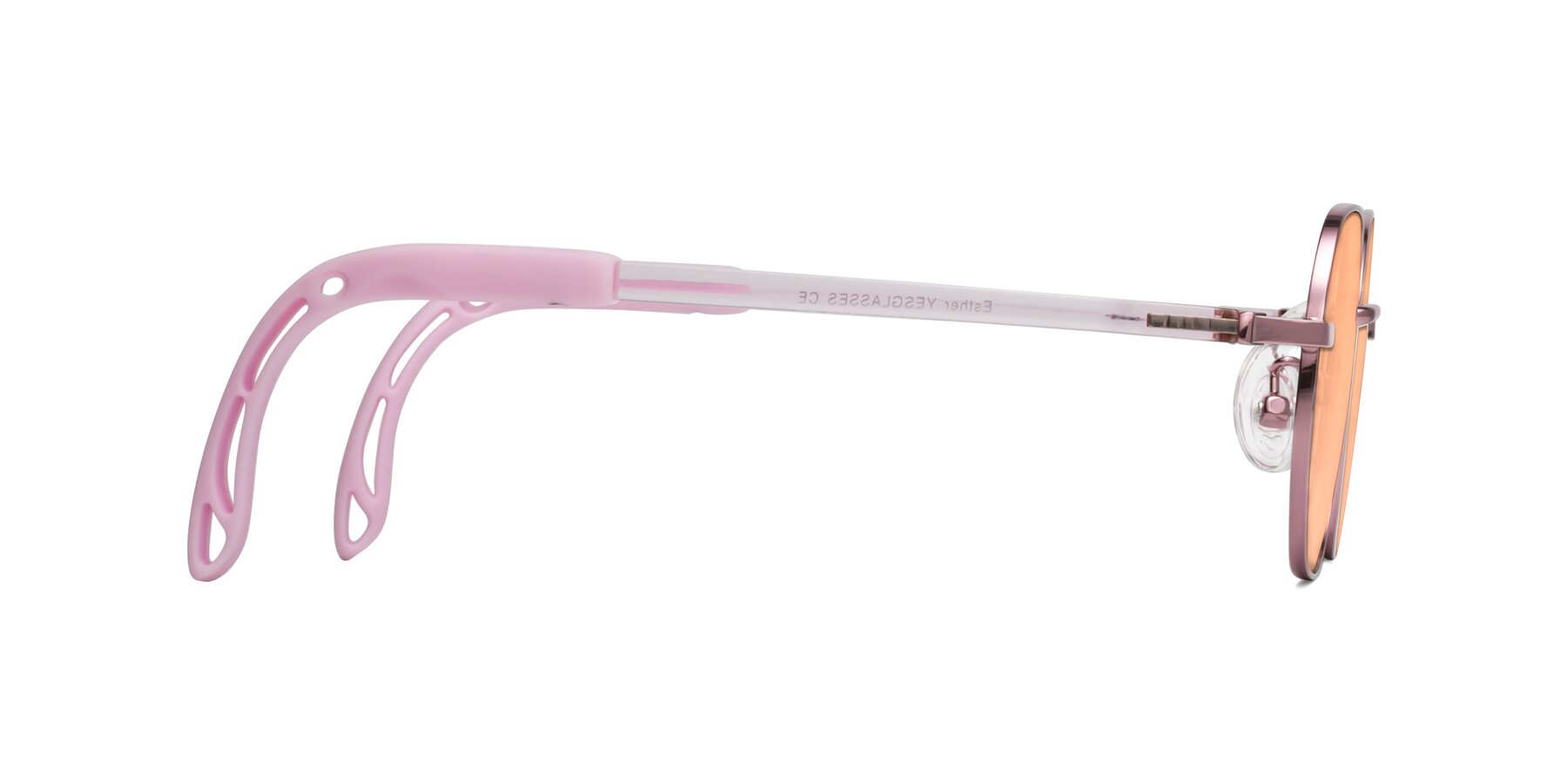 Side of Esther in Artist Pink with Light Orange Tinted Lenses