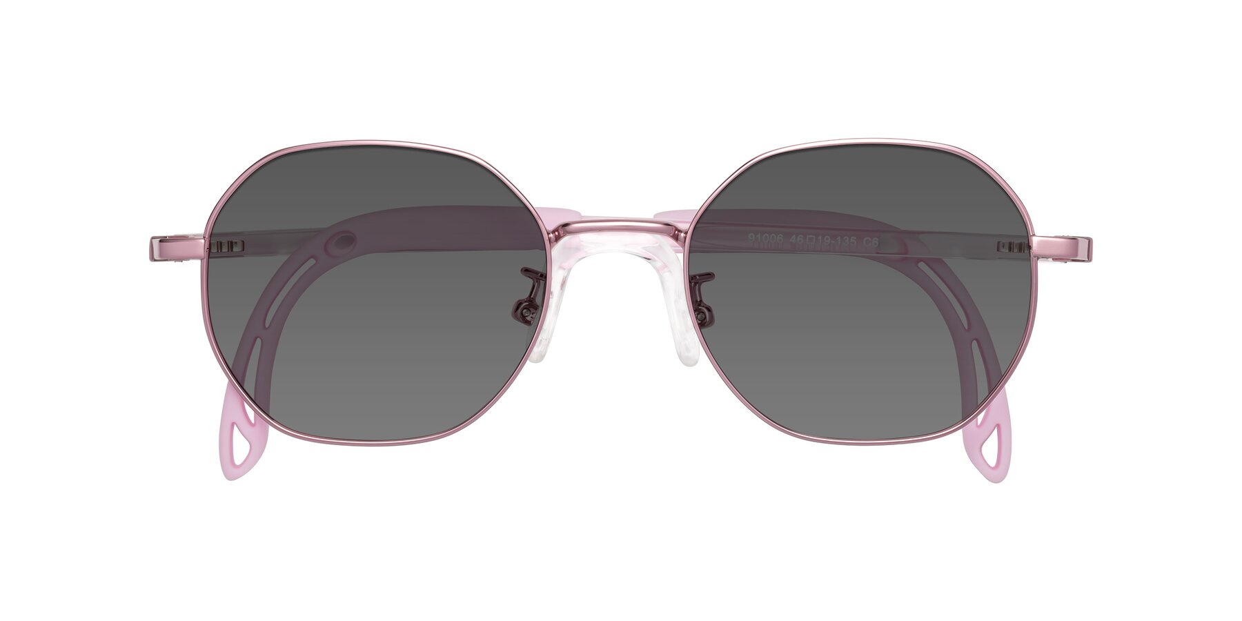 Folded Front of Esther in Artist Pink with Medium Gray Tinted Lenses