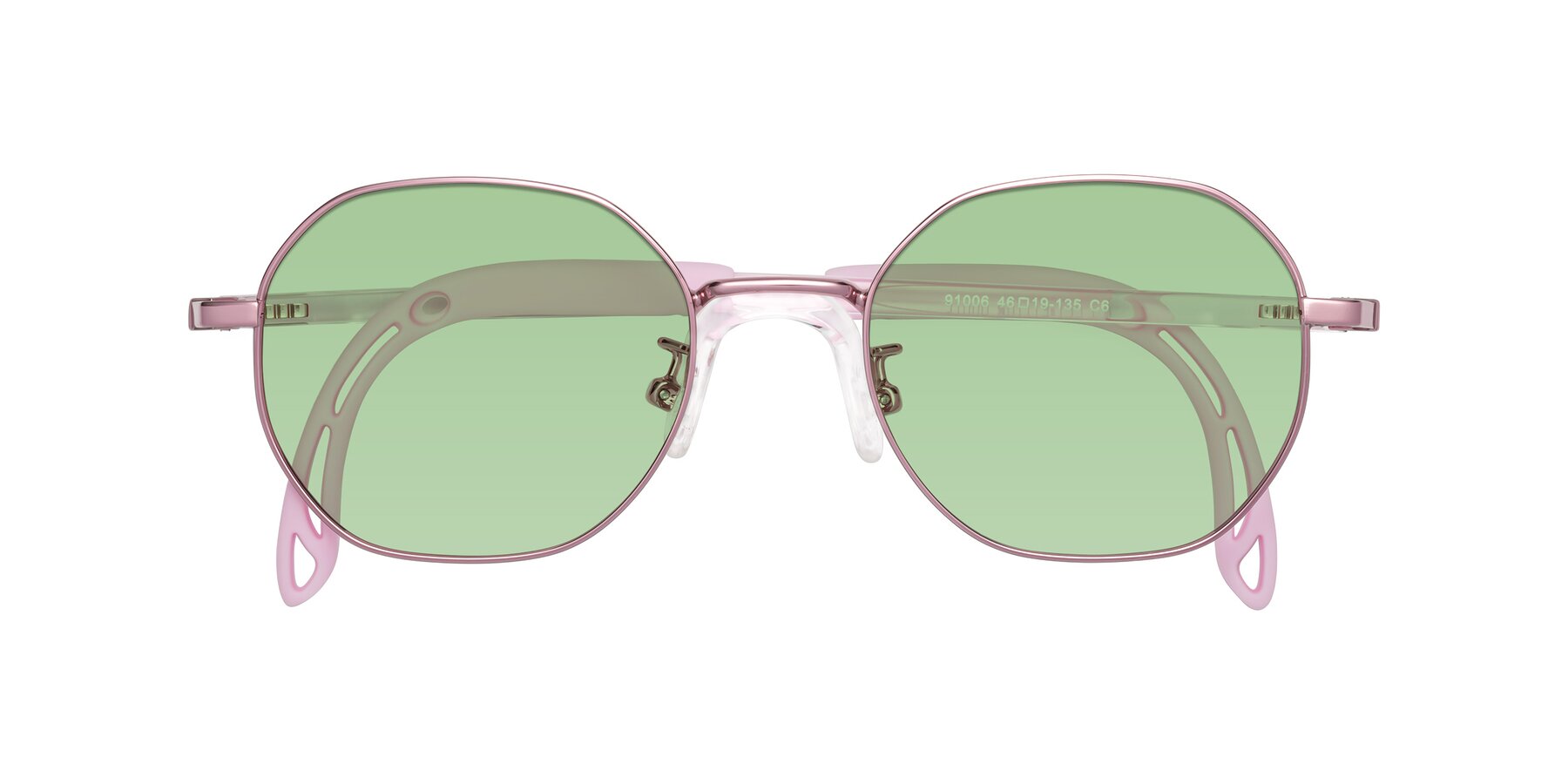 Folded Front of Esther in Artist Pink with Medium Green Tinted Lenses