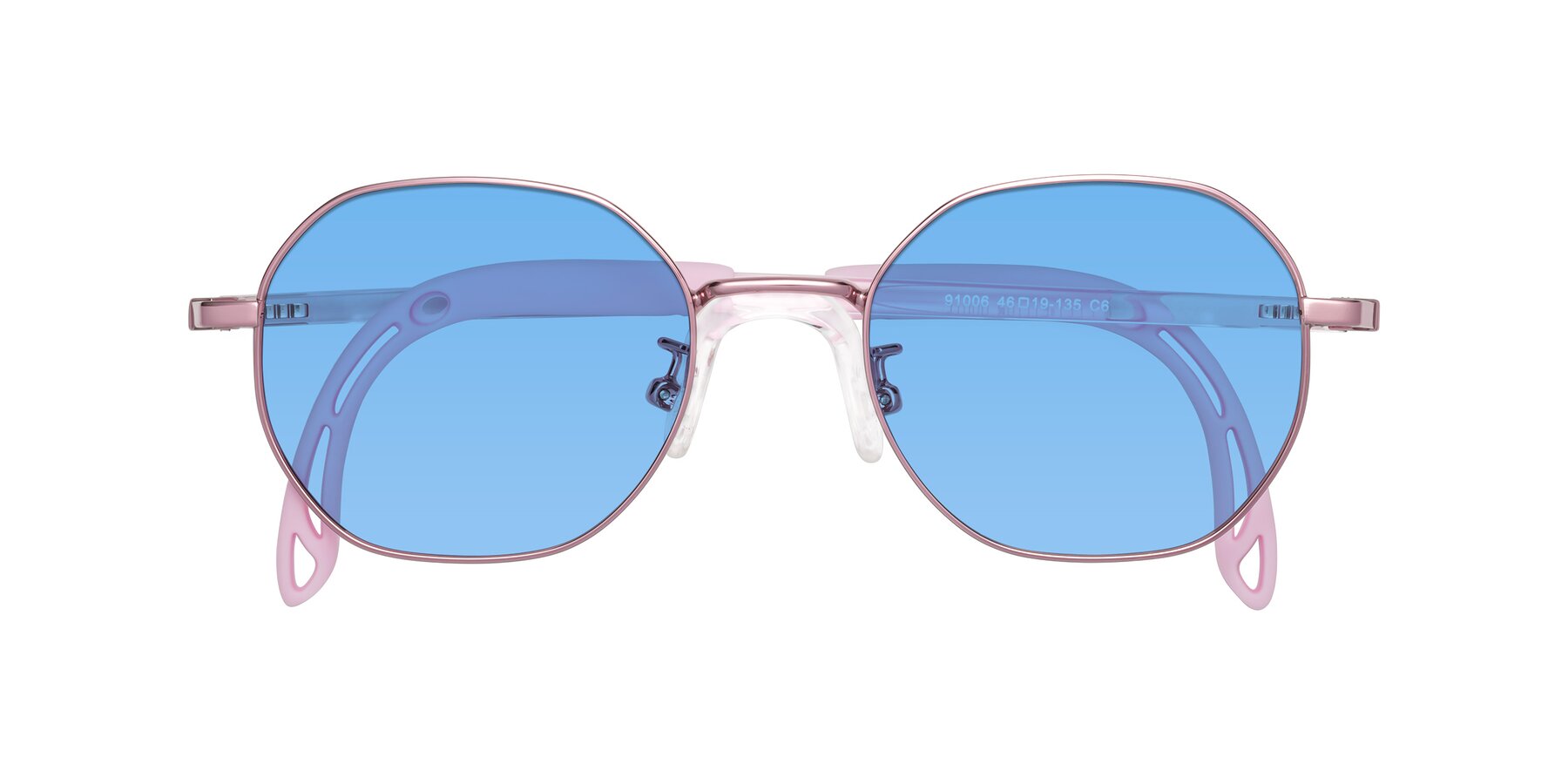 Folded Front of Esther in Artist Pink with Medium Blue Tinted Lenses