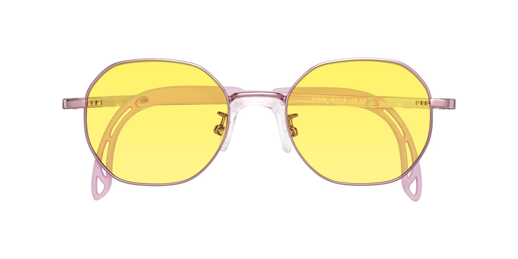 Folded Front of Esther in Artist Pink with Medium Yellow Tinted Lenses