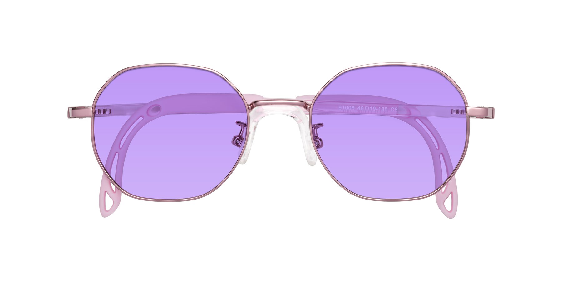 Folded Front of Esther in Artist Pink with Medium Purple Tinted Lenses