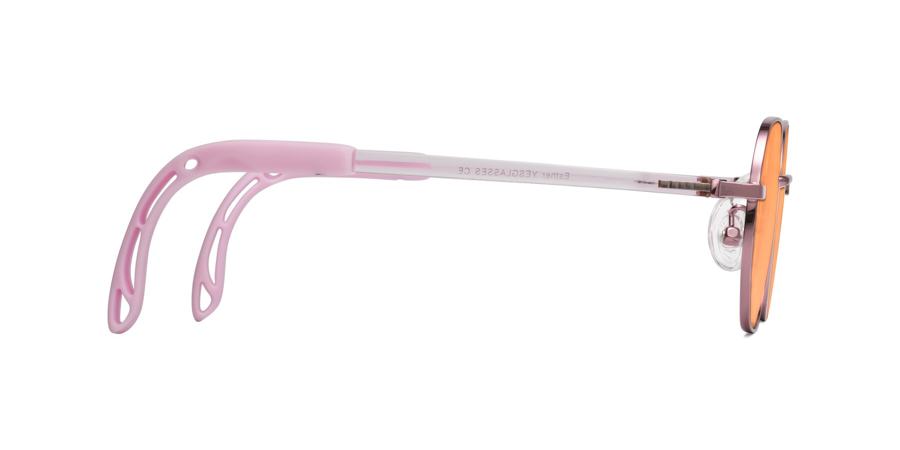 Side of Esther in Artist Pink with Medium Orange Tinted Lenses