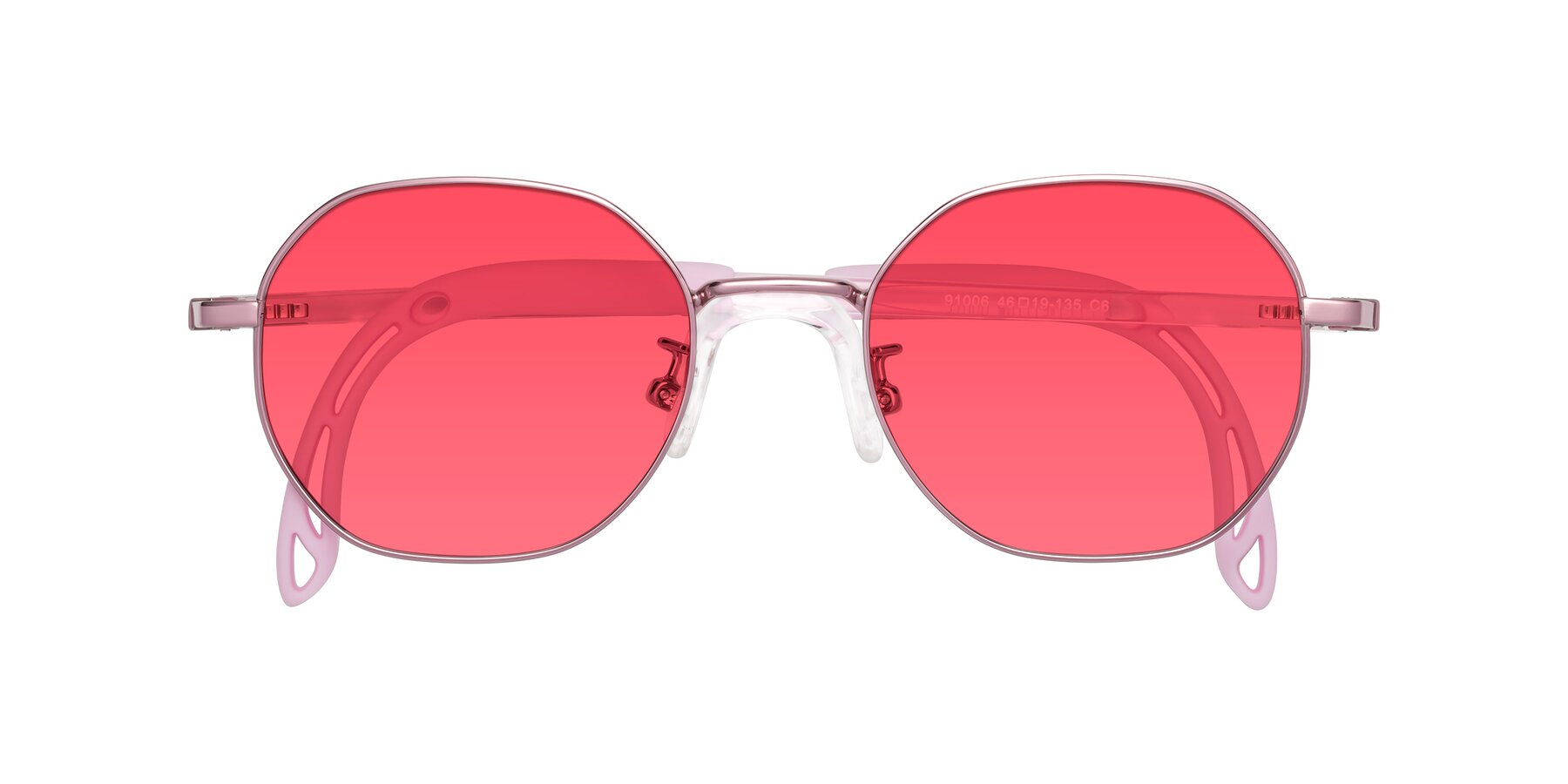 Folded Front of Esther in Artist Pink with Red Tinted Lenses