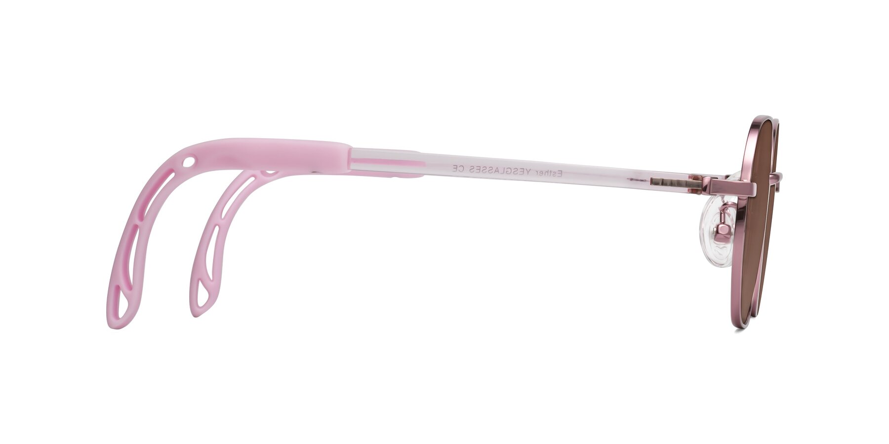 Side of Esther in Artist Pink with Brown Tinted Lenses