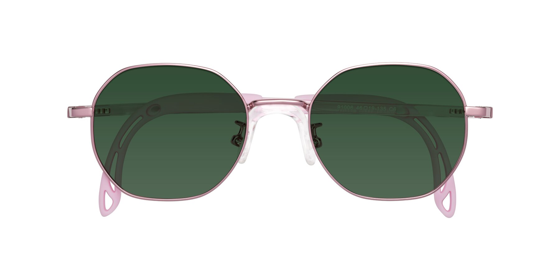 Folded Front of Esther in Artist Pink with Green Tinted Lenses