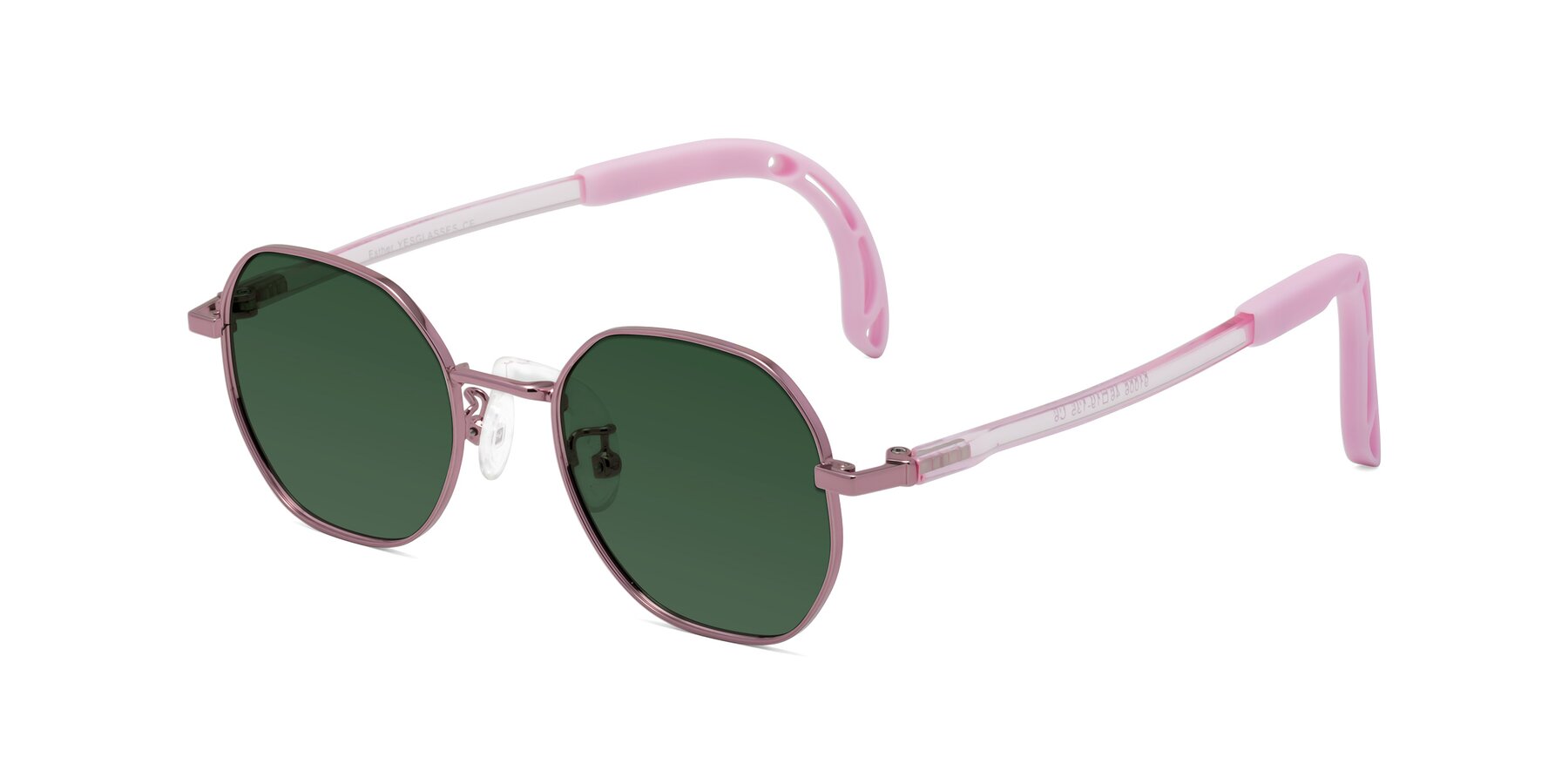 Angle of Esther in Artist Pink with Green Tinted Lenses