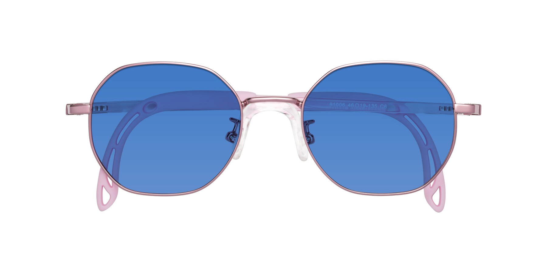 Folded Front of Esther in Artist Pink with Blue Tinted Lenses