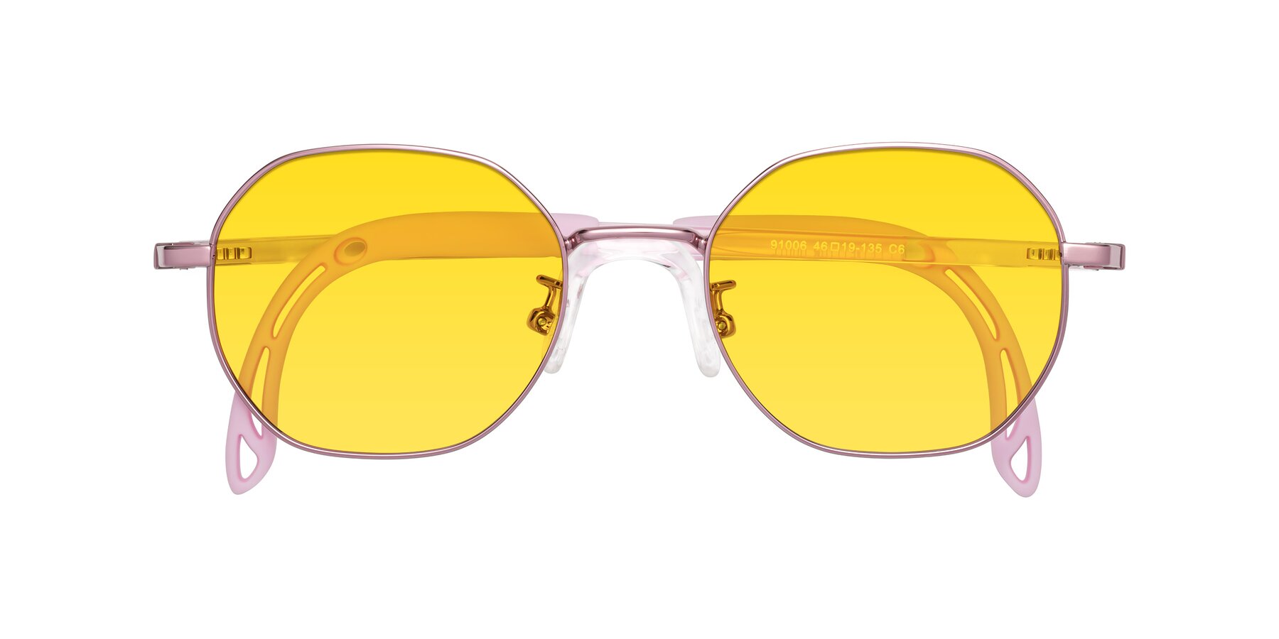 Folded Front of Esther in Artist Pink with Yellow Tinted Lenses