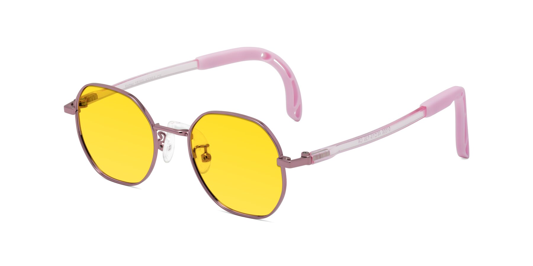 Angle of Esther in Artist Pink with Yellow Tinted Lenses