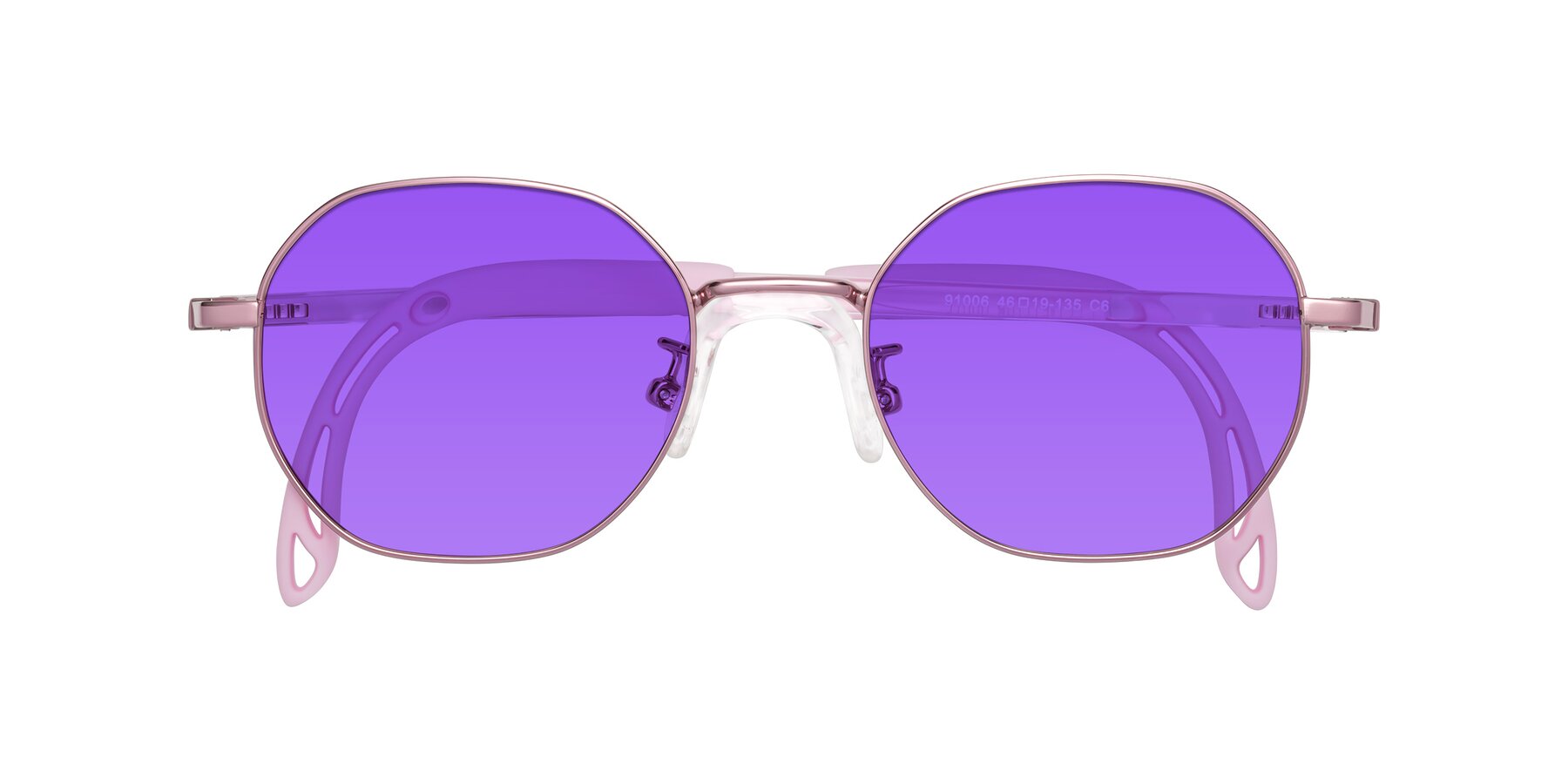 Folded Front of Esther in Artist Pink with Purple Tinted Lenses