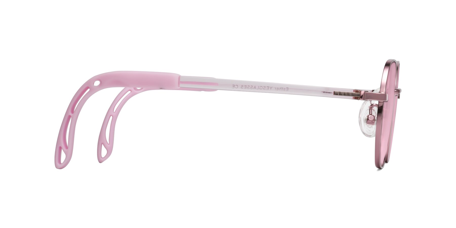 Side of Esther in Artist Pink with Light Wine Tinted Lenses