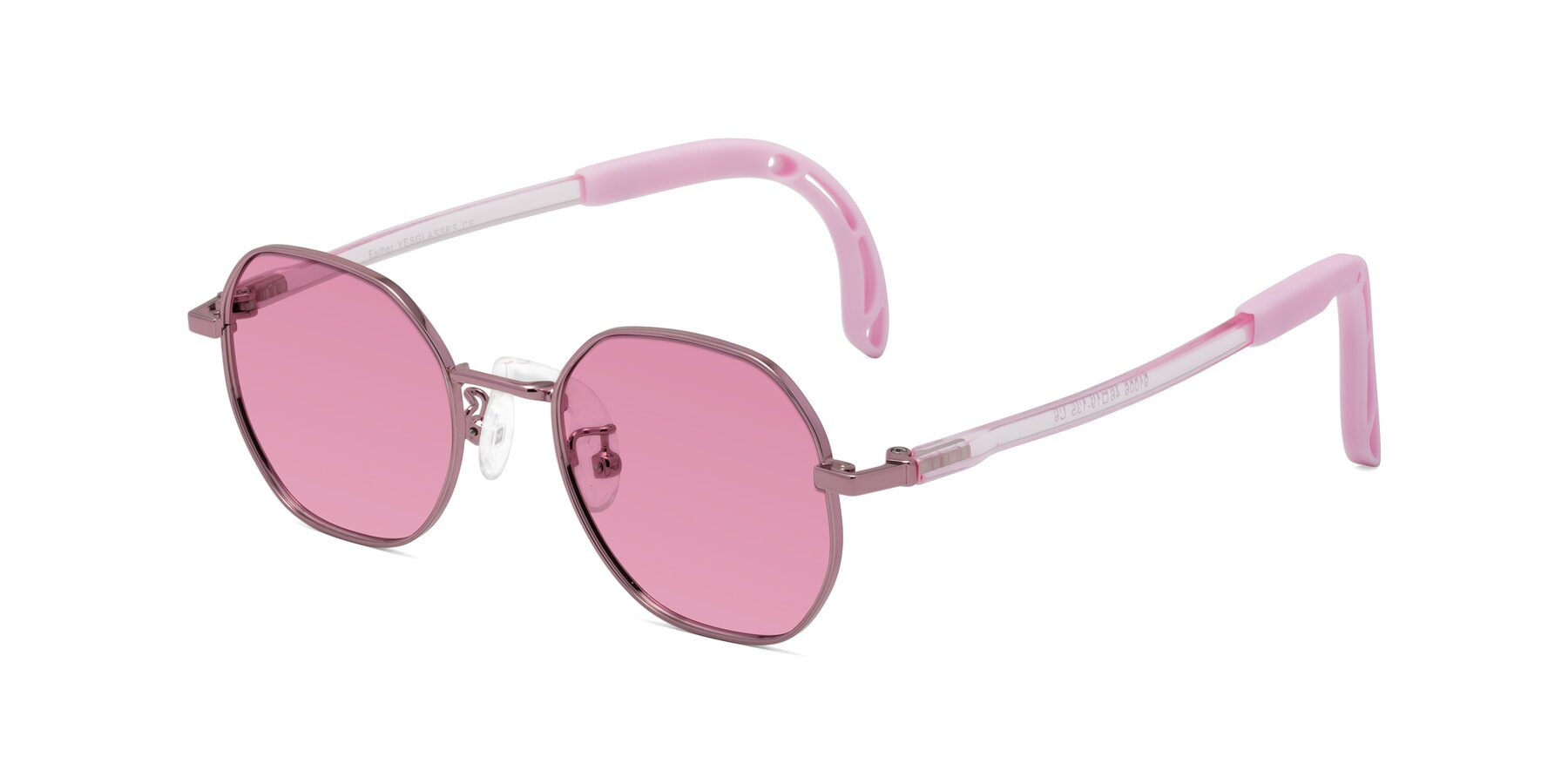 Angle of Esther in Artist Pink with Medium Wine Tinted Lenses