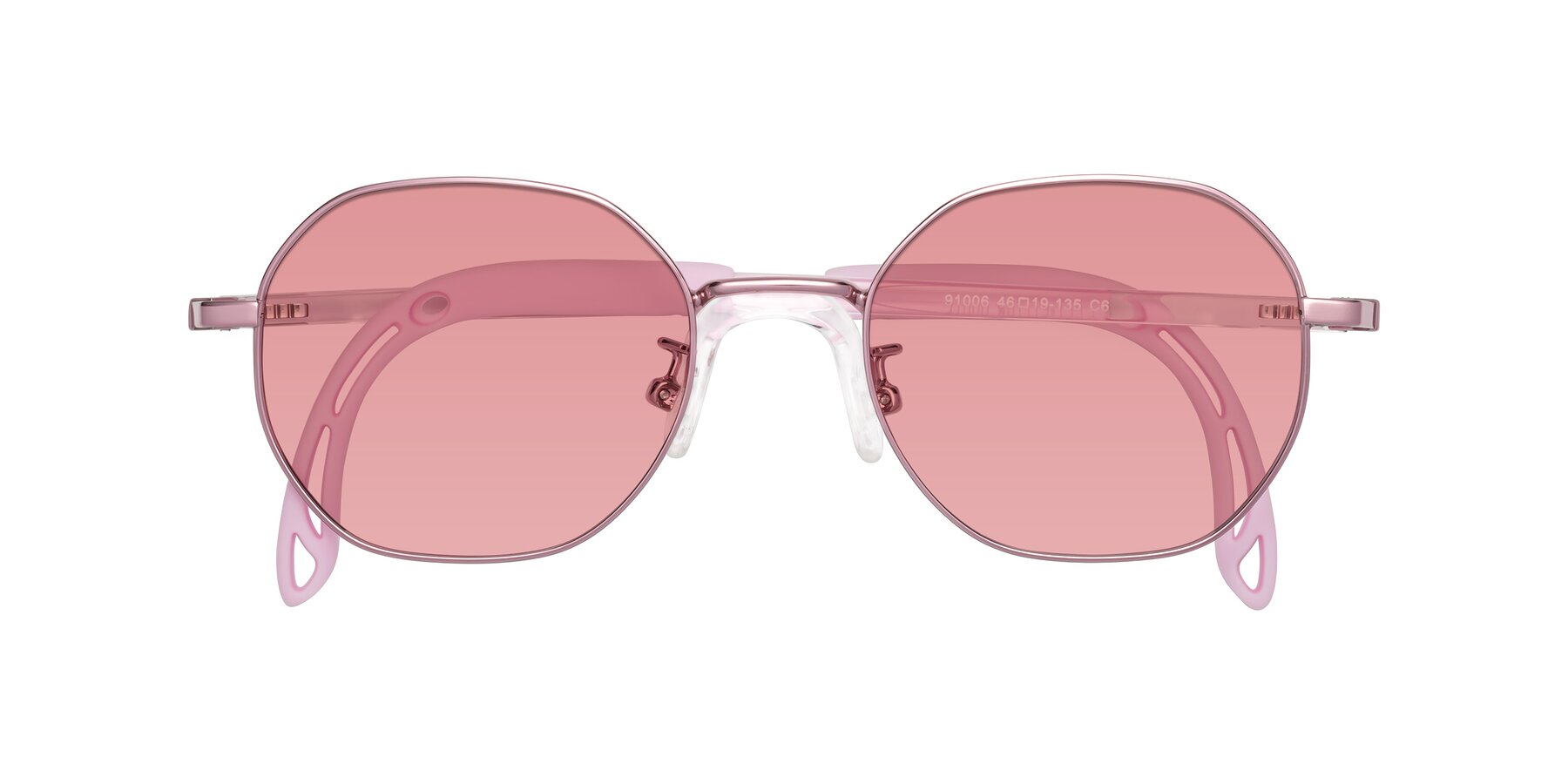 Folded Front of Esther in Artist Pink with Medium Garnet Tinted Lenses