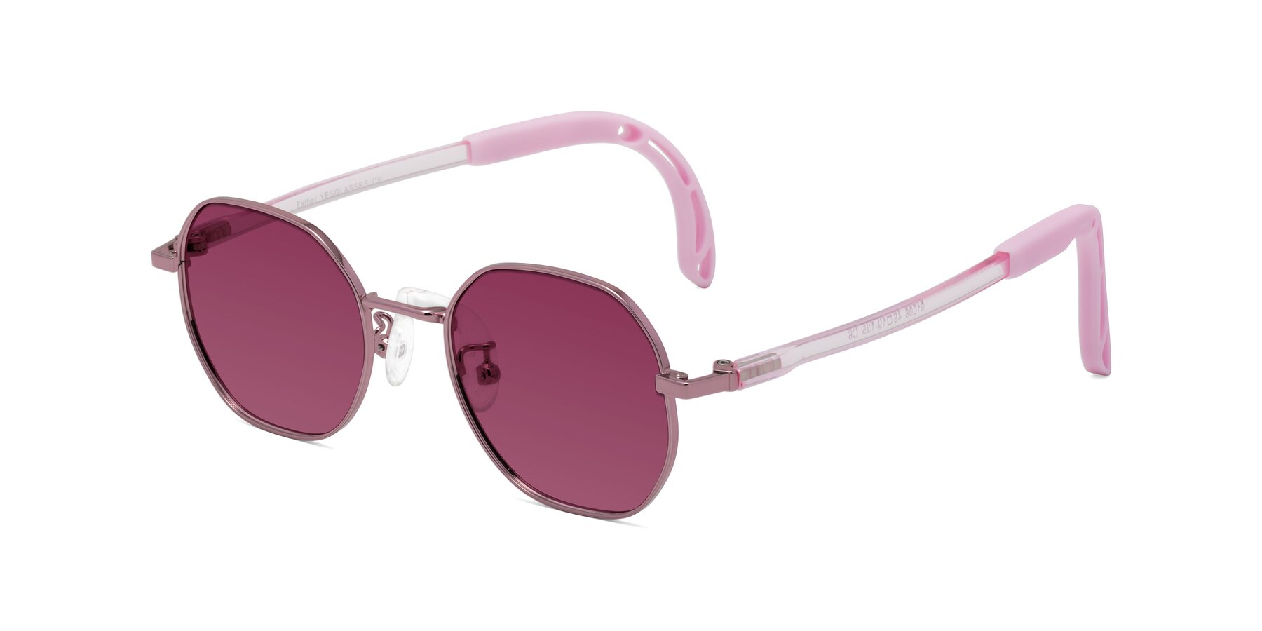 Angle of Esther in Artist Pink with Wine Tinted Lenses