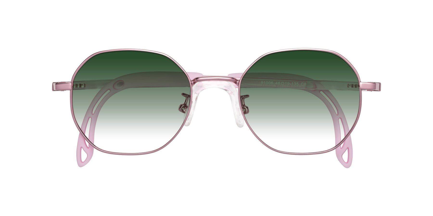 Folded Front of Esther in Artist Pink with Green Gradient Lenses