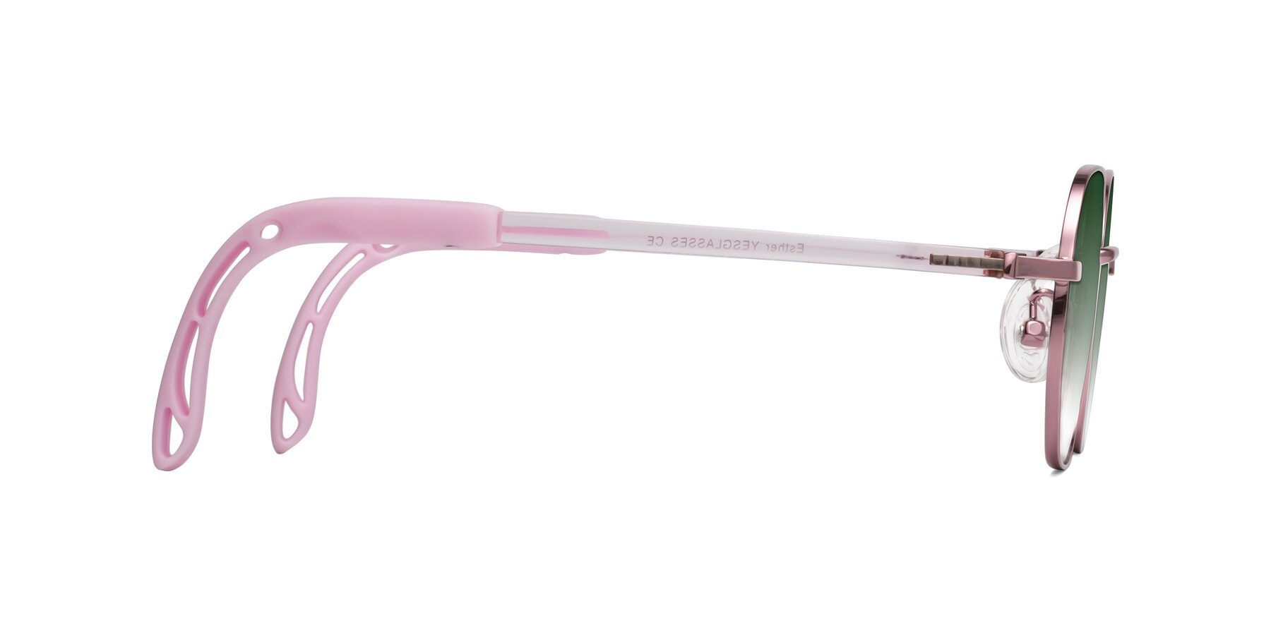 Side of Esther in Artist Pink with Green Gradient Lenses