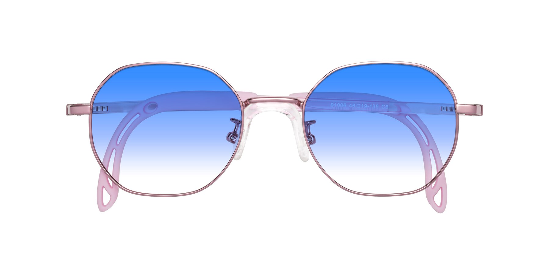 Folded Front of Esther in Artist Pink with Blue Gradient Lenses