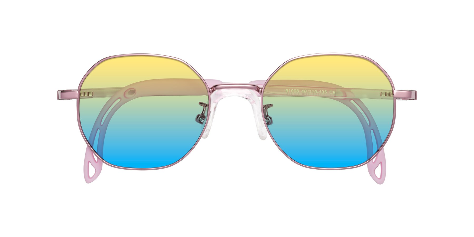 Folded Front of Esther in Artist Pink with Yellow / Blue Gradient Lenses