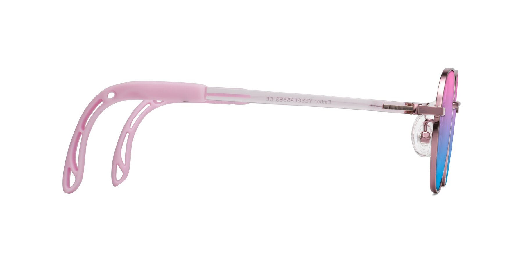 Side of Esther in Artist Pink with Pink / Blue Gradient Lenses