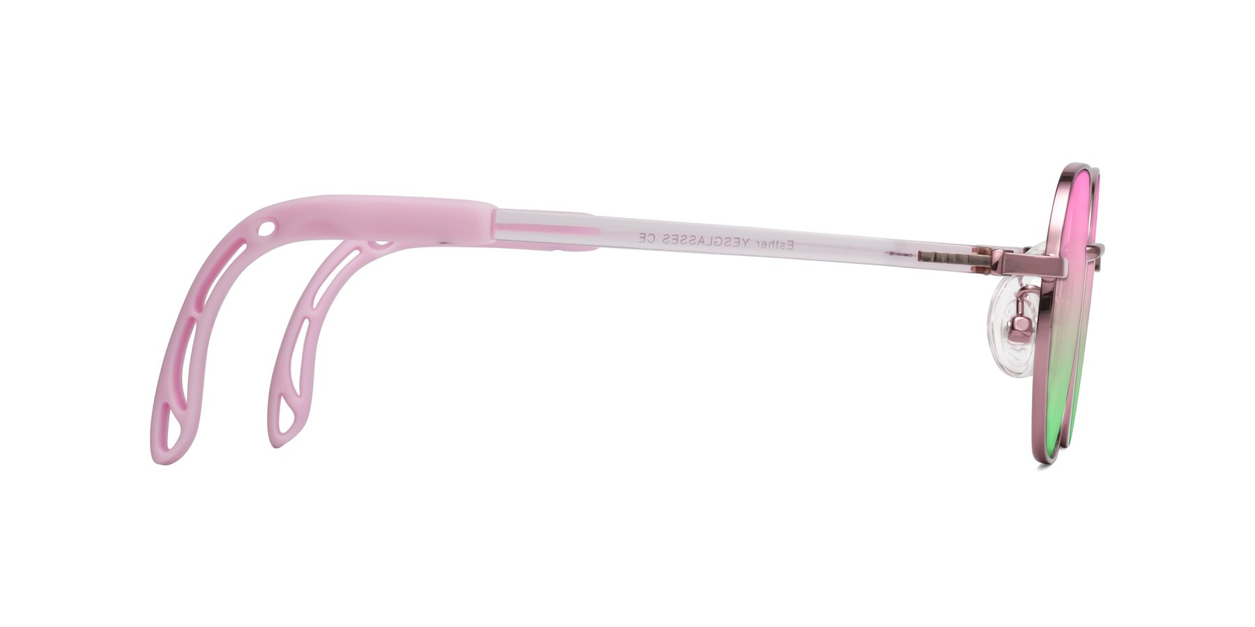 Side of Esther in Artist Pink with Pink / Green Gradient Lenses