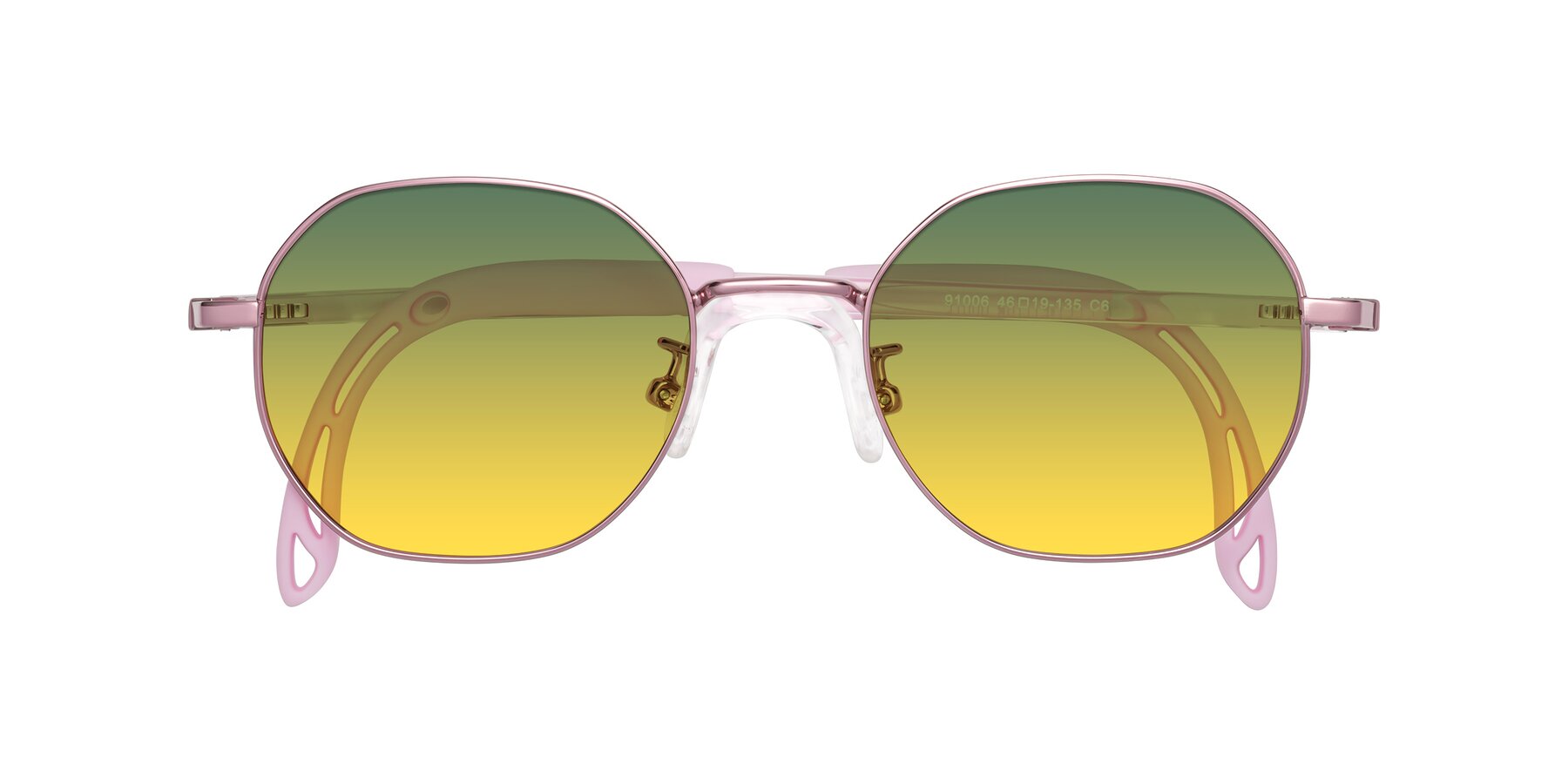 Folded Front of Esther in Artist Pink with Green / Yellow Gradient Lenses